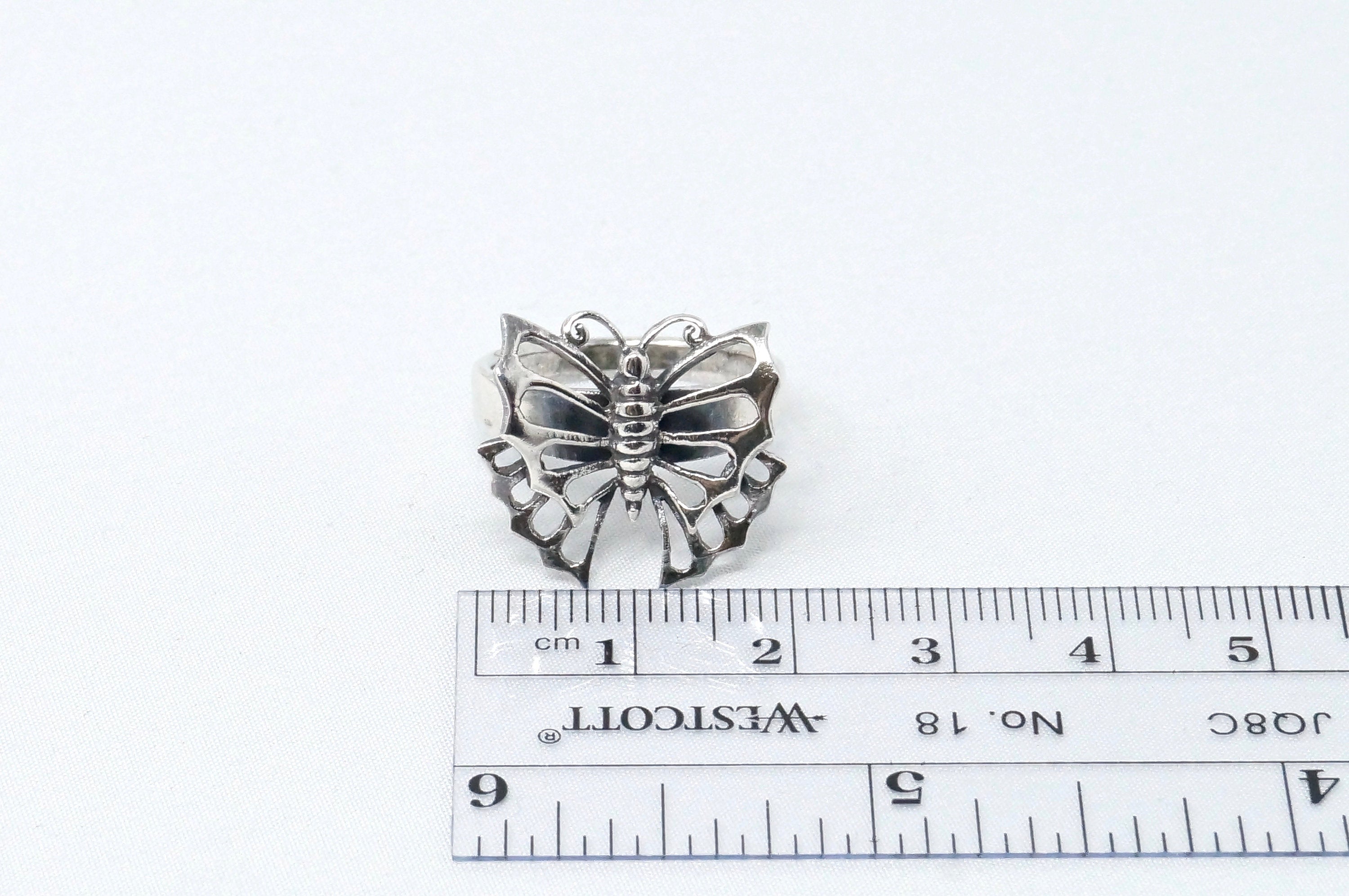 Vintage Cut Out 3D Butterfly Design Sterling Silver Ring - Size 8.5