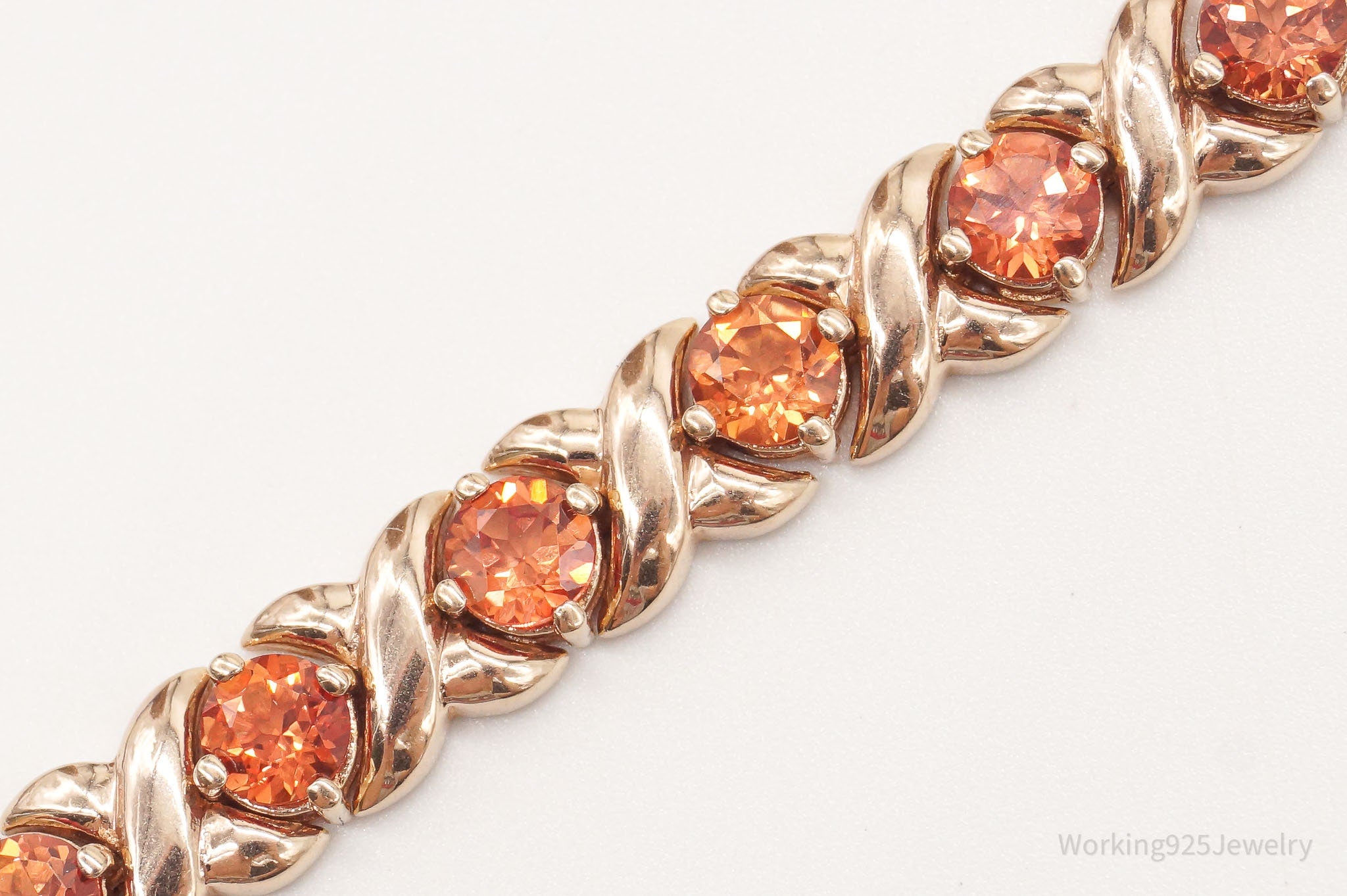 Designer UTC Orange Cubic Zirconia Rose Gold Vermeil Sterling Silver Bracelet