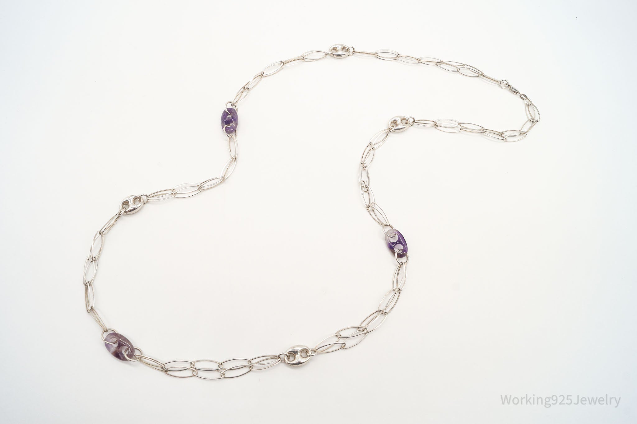 Vintage Amethyst Sterling Silver Chain Necklace 34"