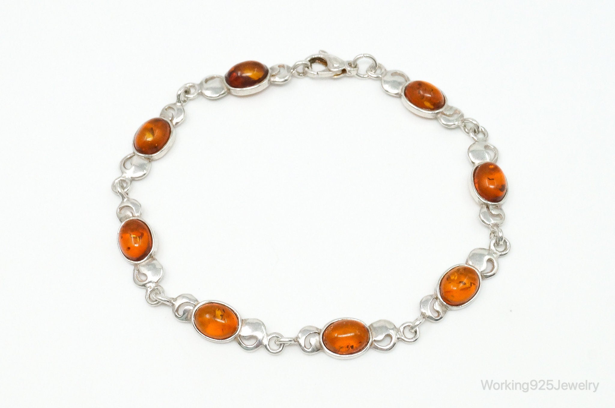 Vintage Baltic Amber Modernist Sterling Silver Bracelet