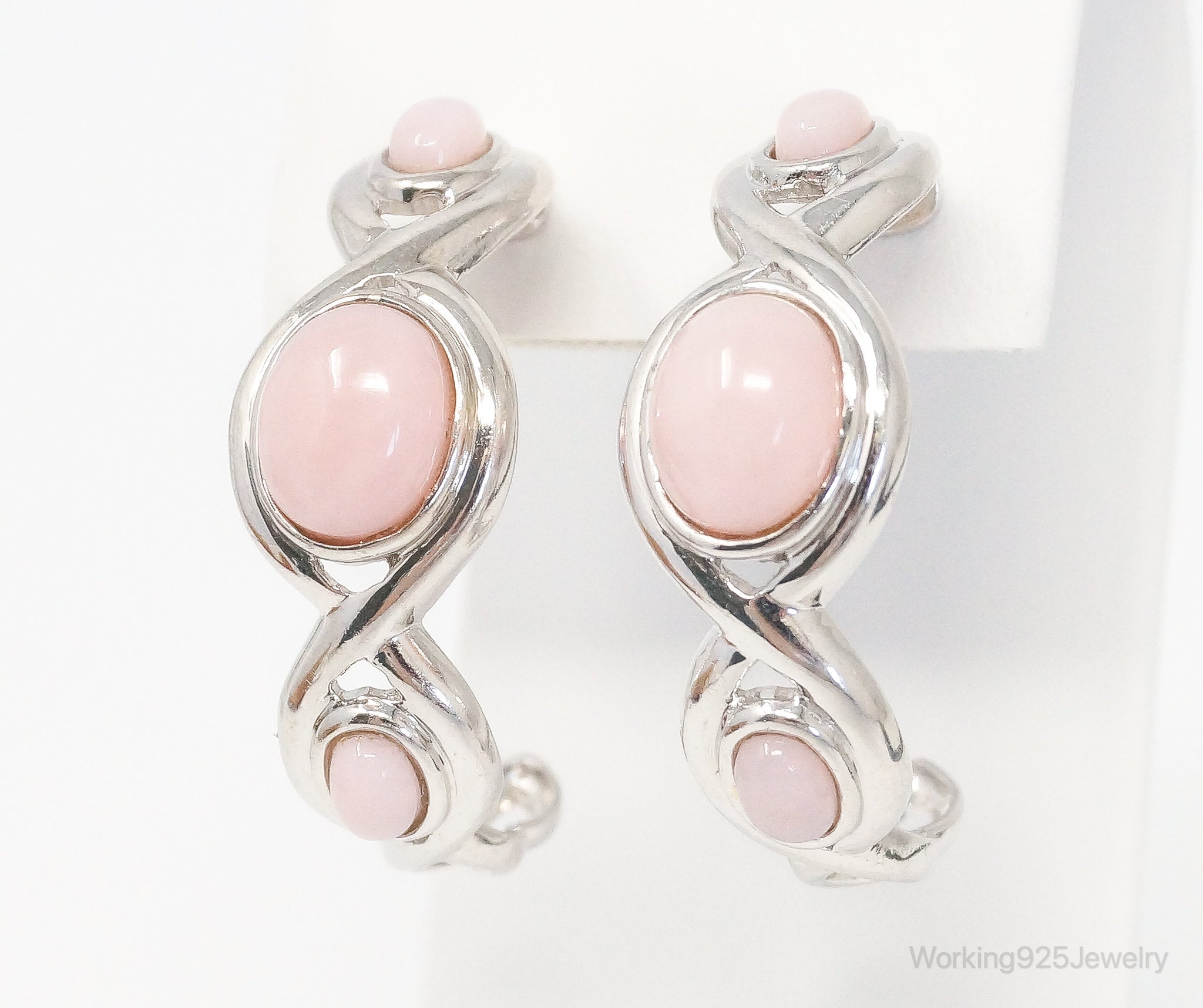 Designer Pink Chalcedony Sterling Silver Hoop Earrings