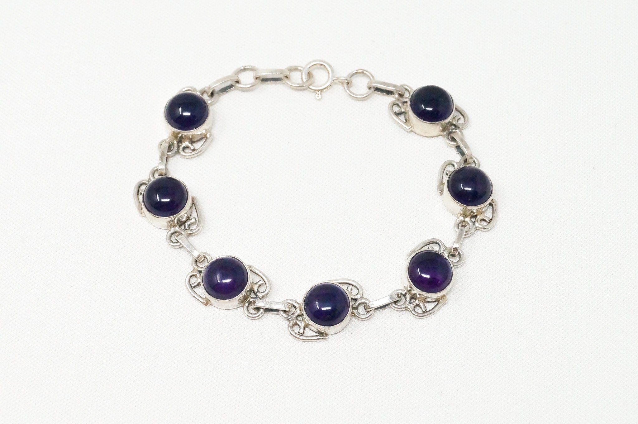 Vintage Art Deco Amethyst Modernist Sterling Silver Bracelet