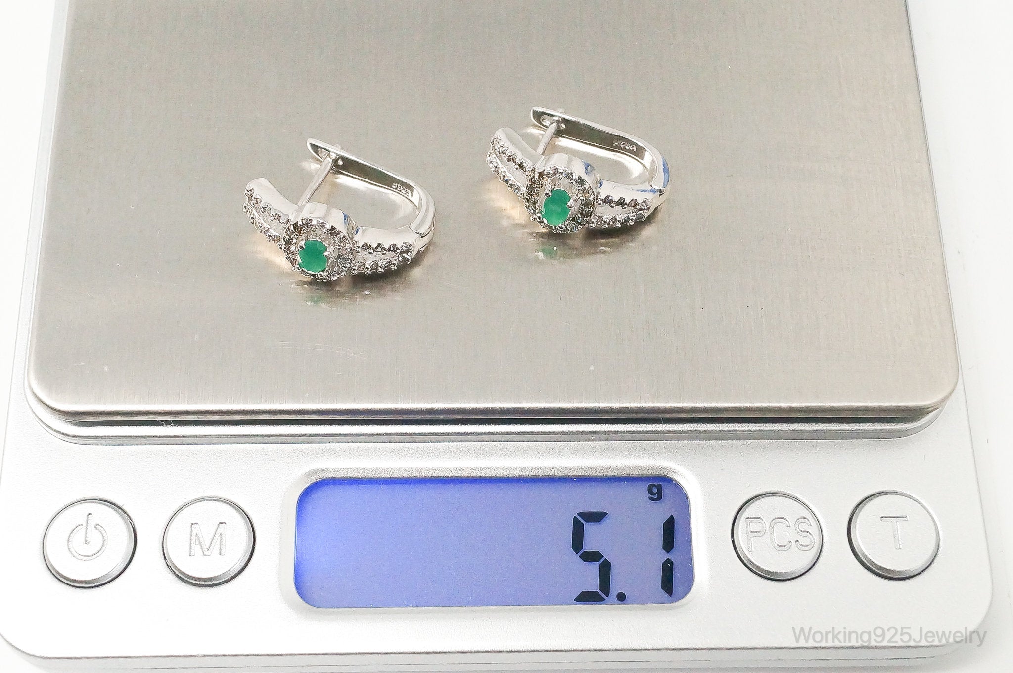 Vintage Emerald Cubic Zirconia Sterling Silver Earrings