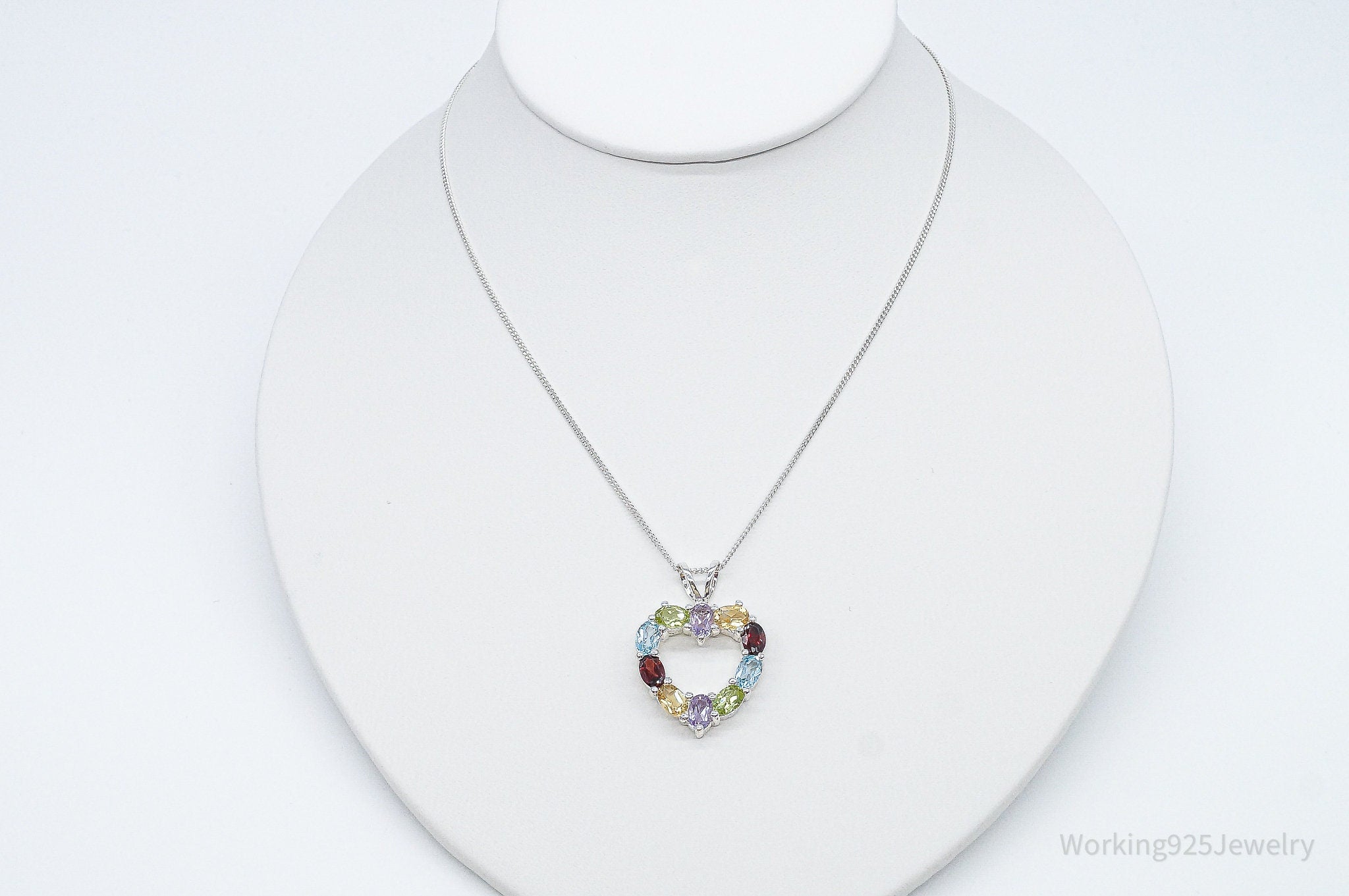 Multi Gemstone Large Heart Sterling Silver Necklace