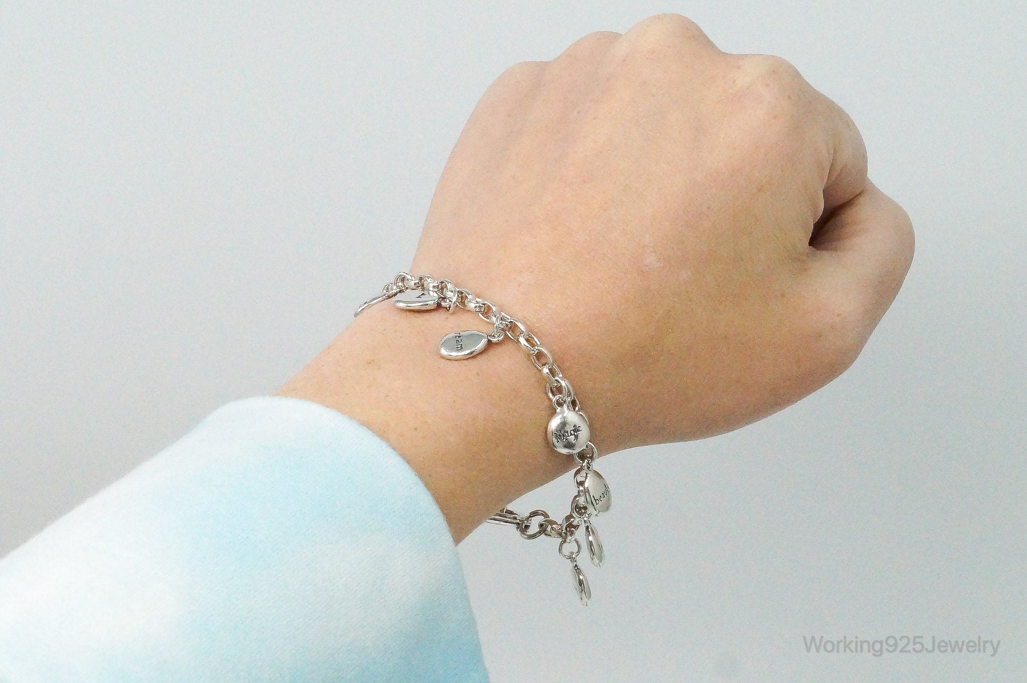 Vintage Inspiring Words Sterling Silver Charms Bracelet