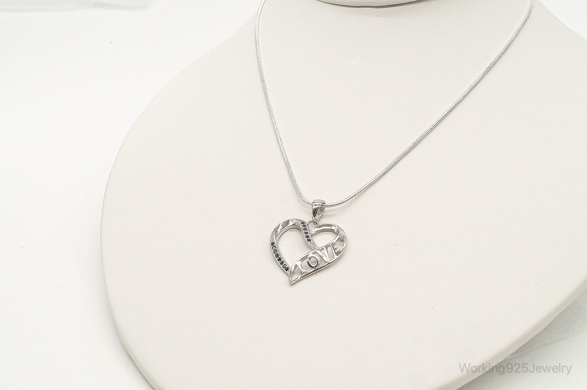 Sapphire Heart "LOVE" Sterling Silver Necklace