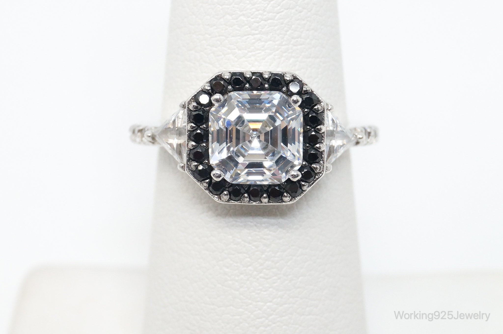 Vintage Cubic Zirconia Black Onyx Sterling Silver Ring - Size 6