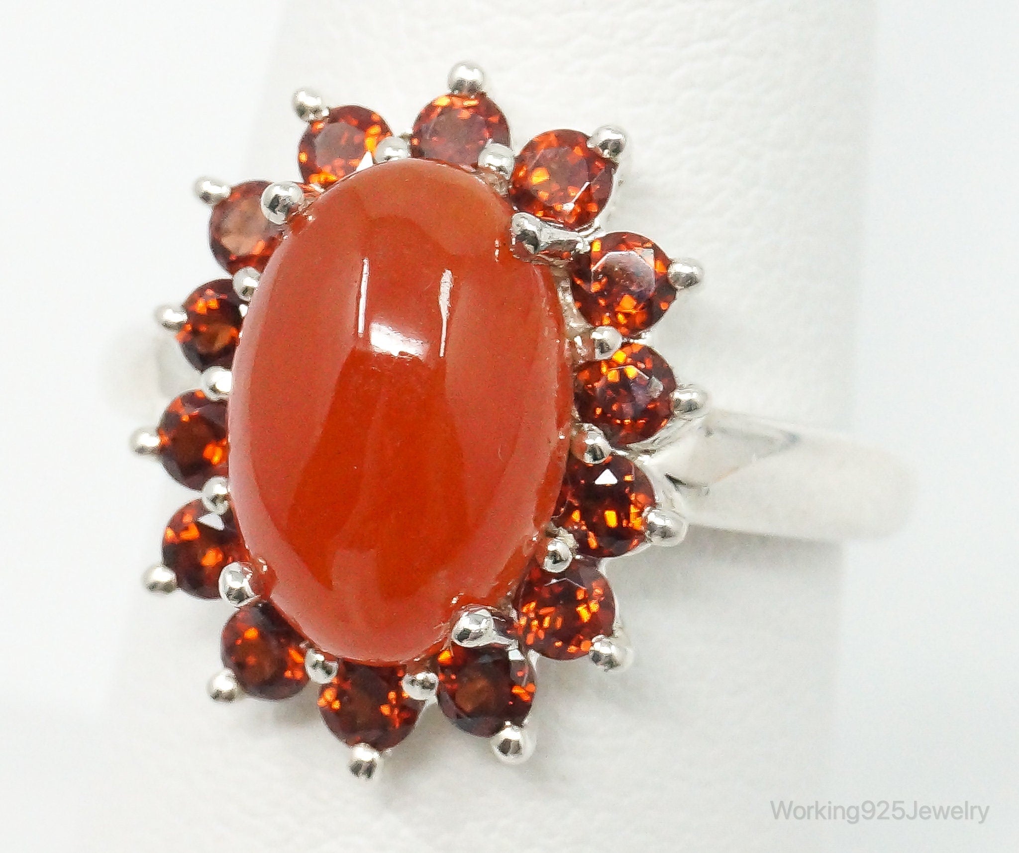 Vintage Carnelian Red Cubic Zirconia Sterling Silver Ring - Size 7