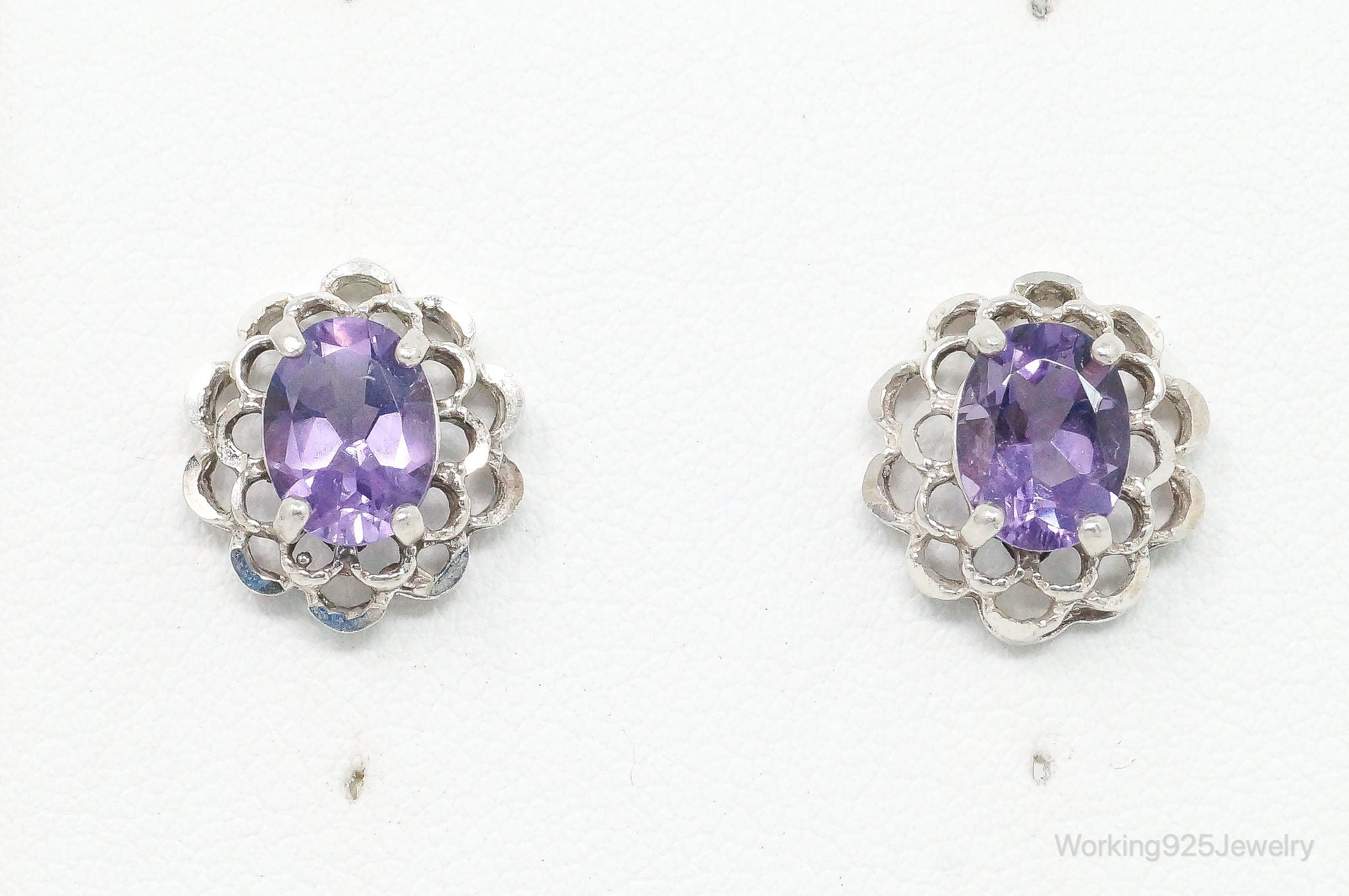 Vintage Amethyst Flower Sterling Silver Earrings