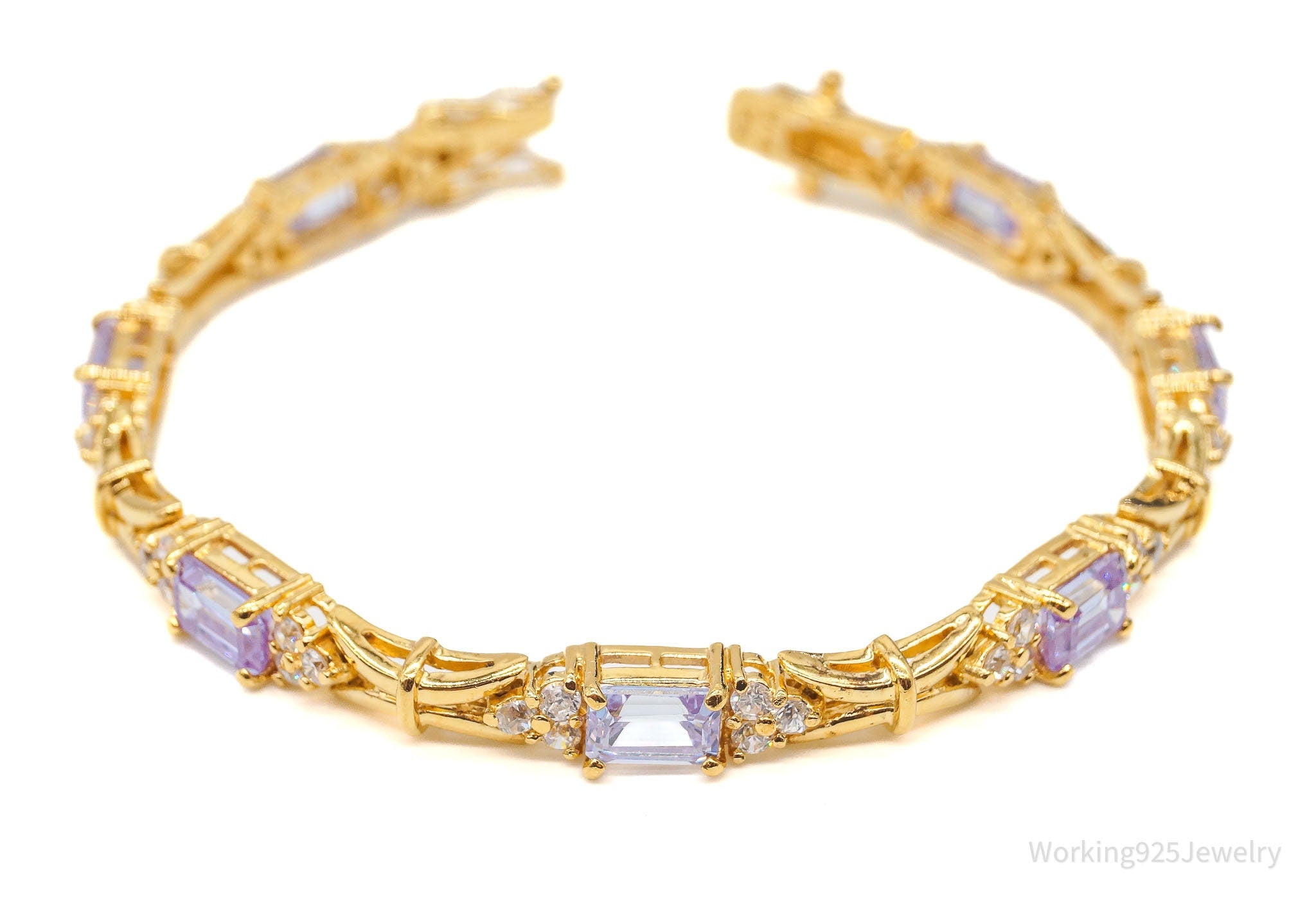 Vintage FAS Purple & White Cubic Zirconia Gold Vermeil Sterling Silver Bracelet