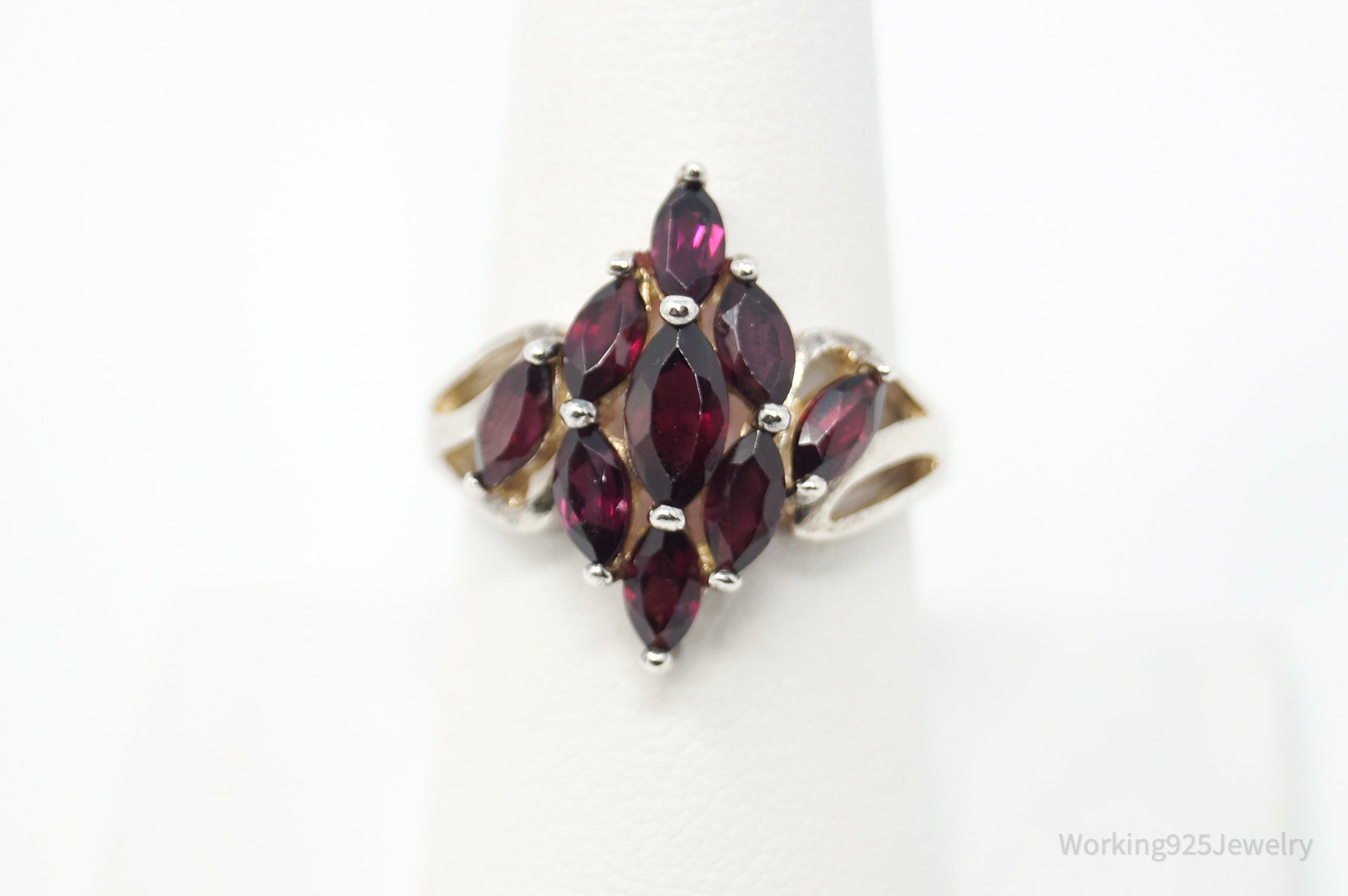 Vintage Art Deco Wine Color Garnet Sterling Silver Cocktail Ring - Size 8