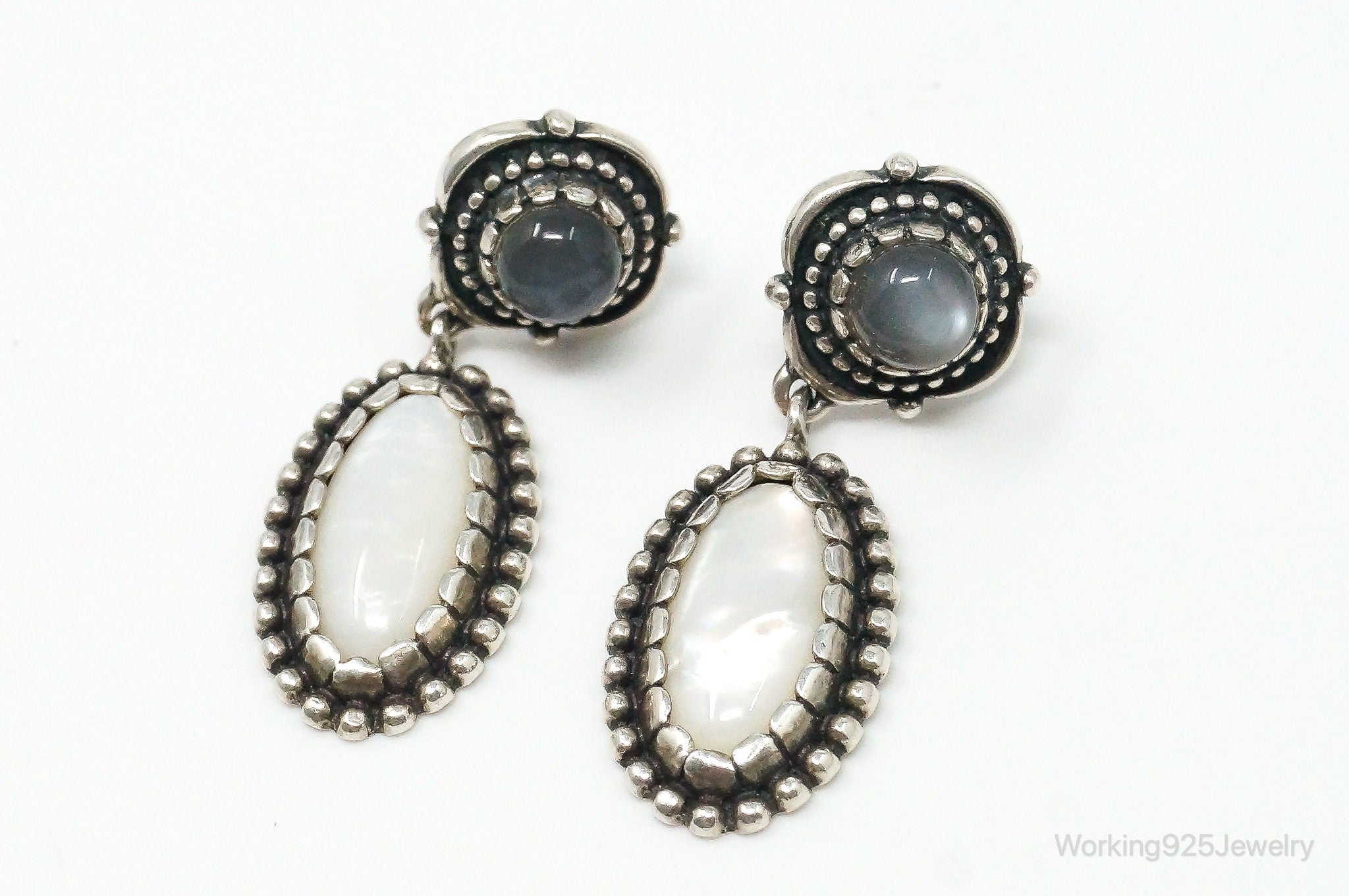 Native Carolyn Pollack Relios Grey Moonstone Mother Of Pearl S. Silver Earrings