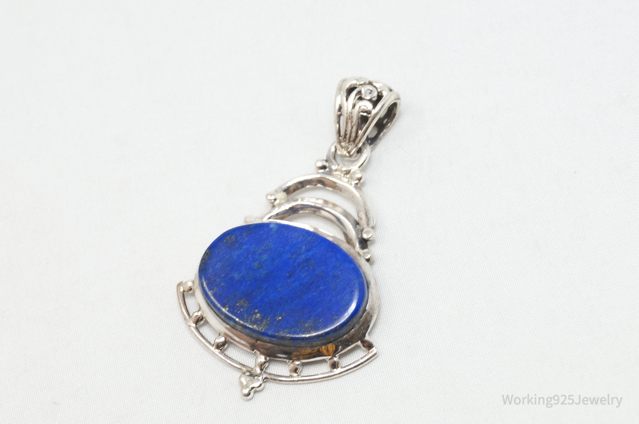 Vintage Art Deco Blue Lapis Lazuli Sterling Silver Necklace Pendant