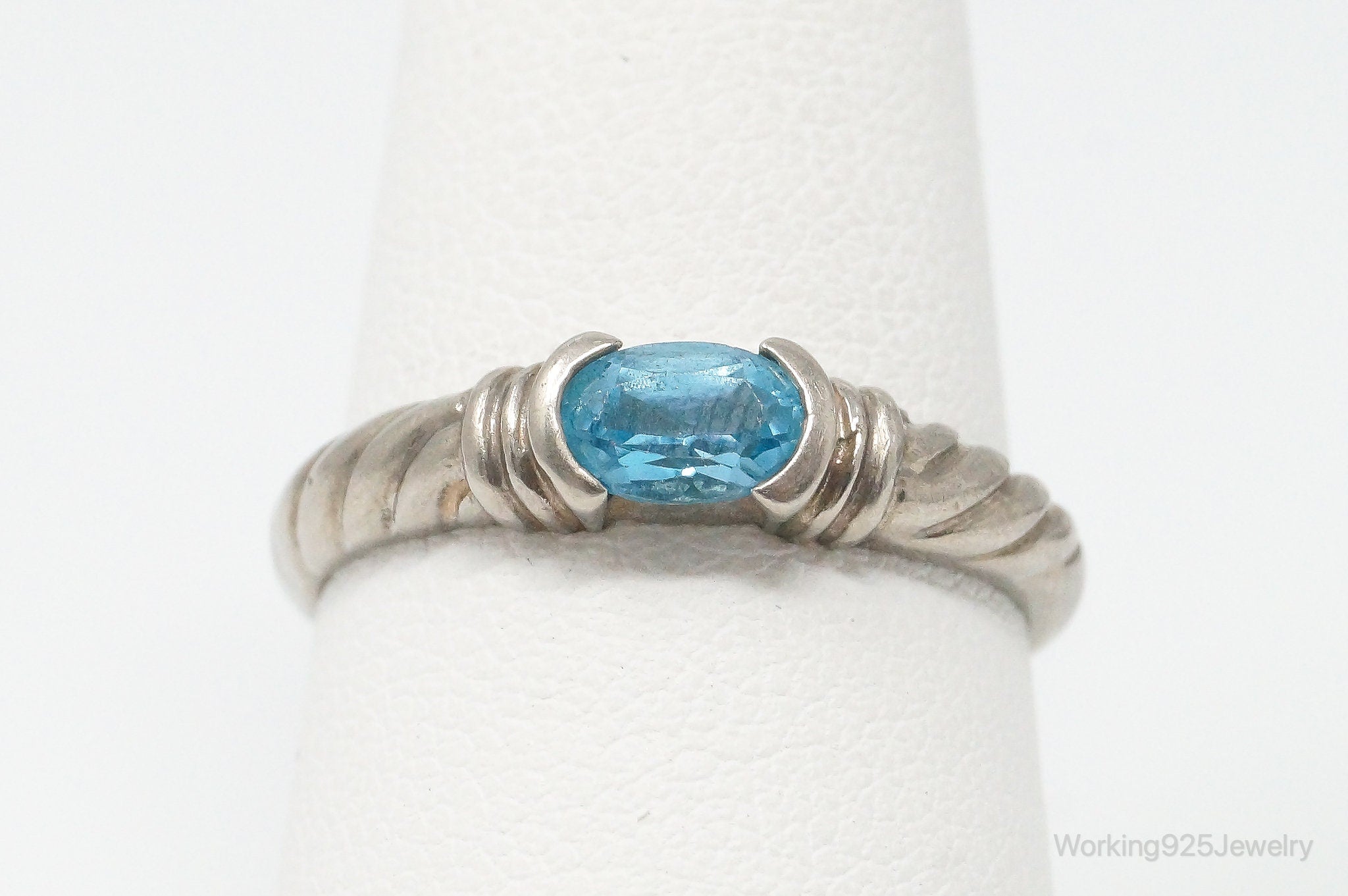 Vintage Blue Topaz Sterling Silver Ring - Size 8