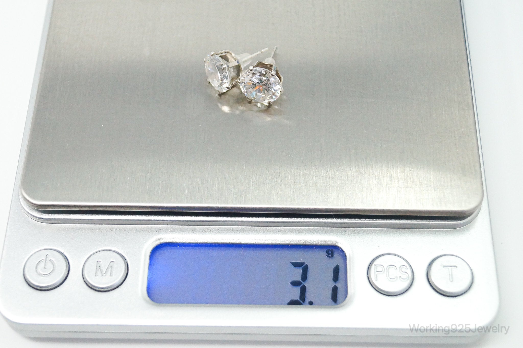 Large Cubic Zirconia Sterling Silver Stud Post Earrings