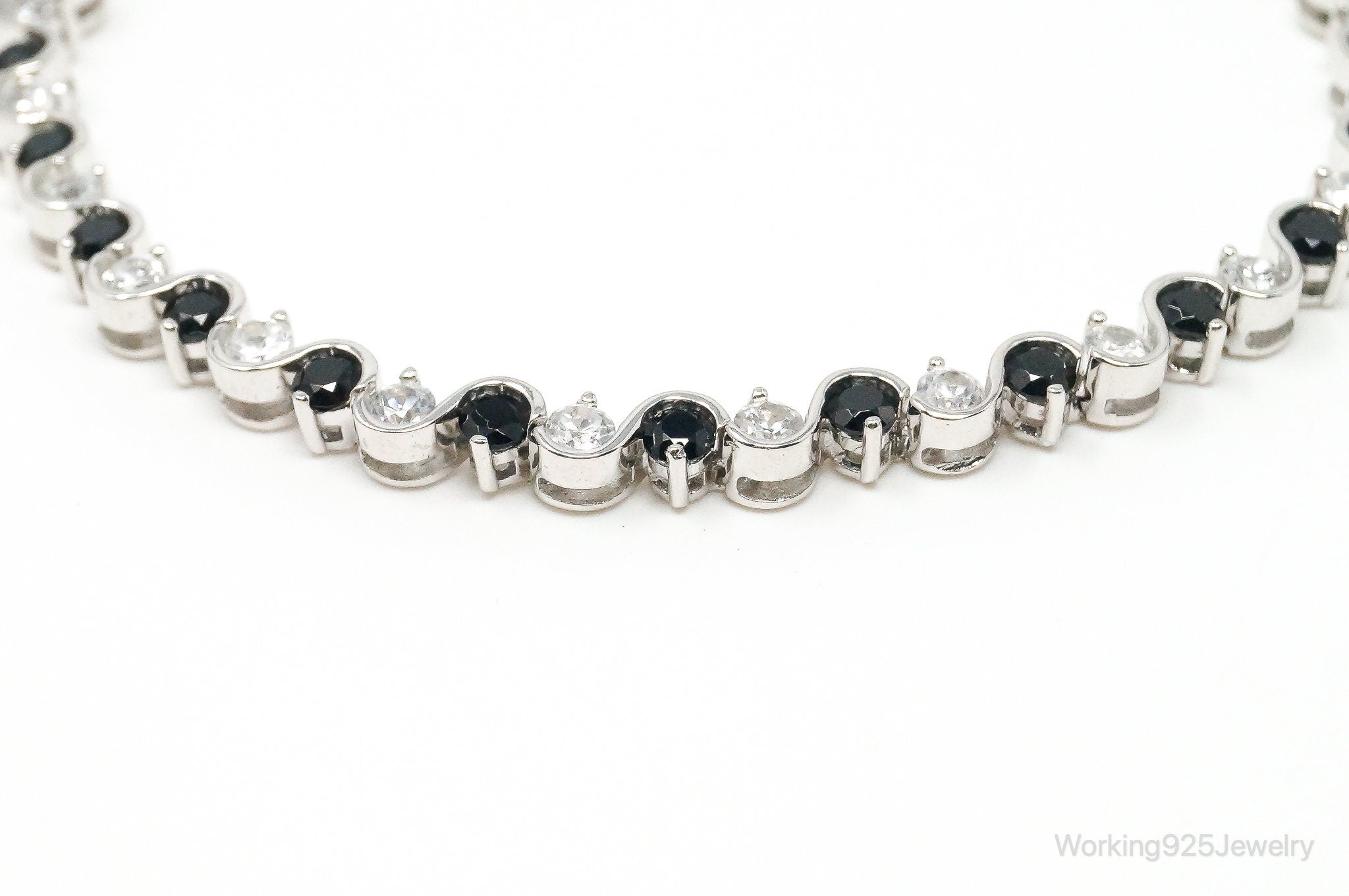 Designer V3 Blue Sapphire Cubic Zirconia Sterling Silver Bracelet