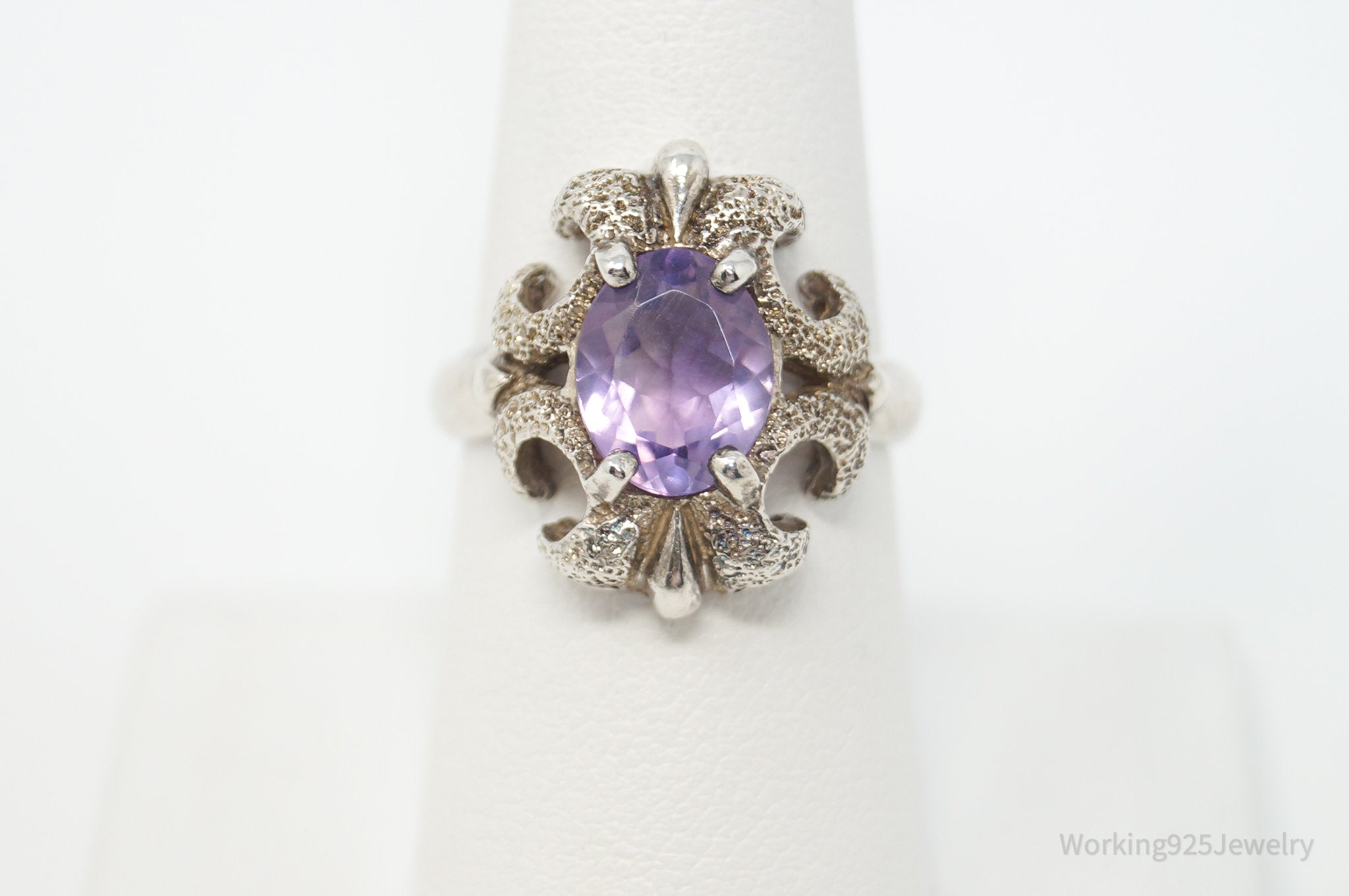 Vintage Designer Kabana KBN Amethyst Sterling Silver Ring - Sz 8