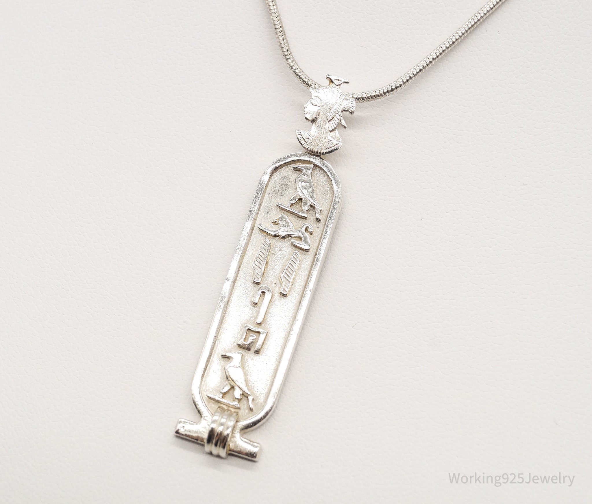 Vintage Large Egyptian Cartouche Sterling Silver Necklace