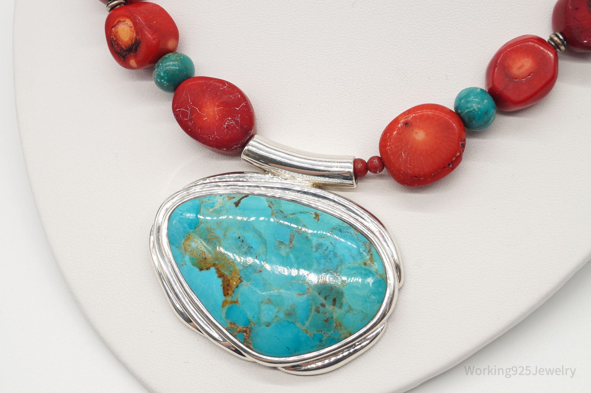 BARSE Sterling Silver Rope Edged cheapest Turquoise Coral Pendant With Silk Necklace