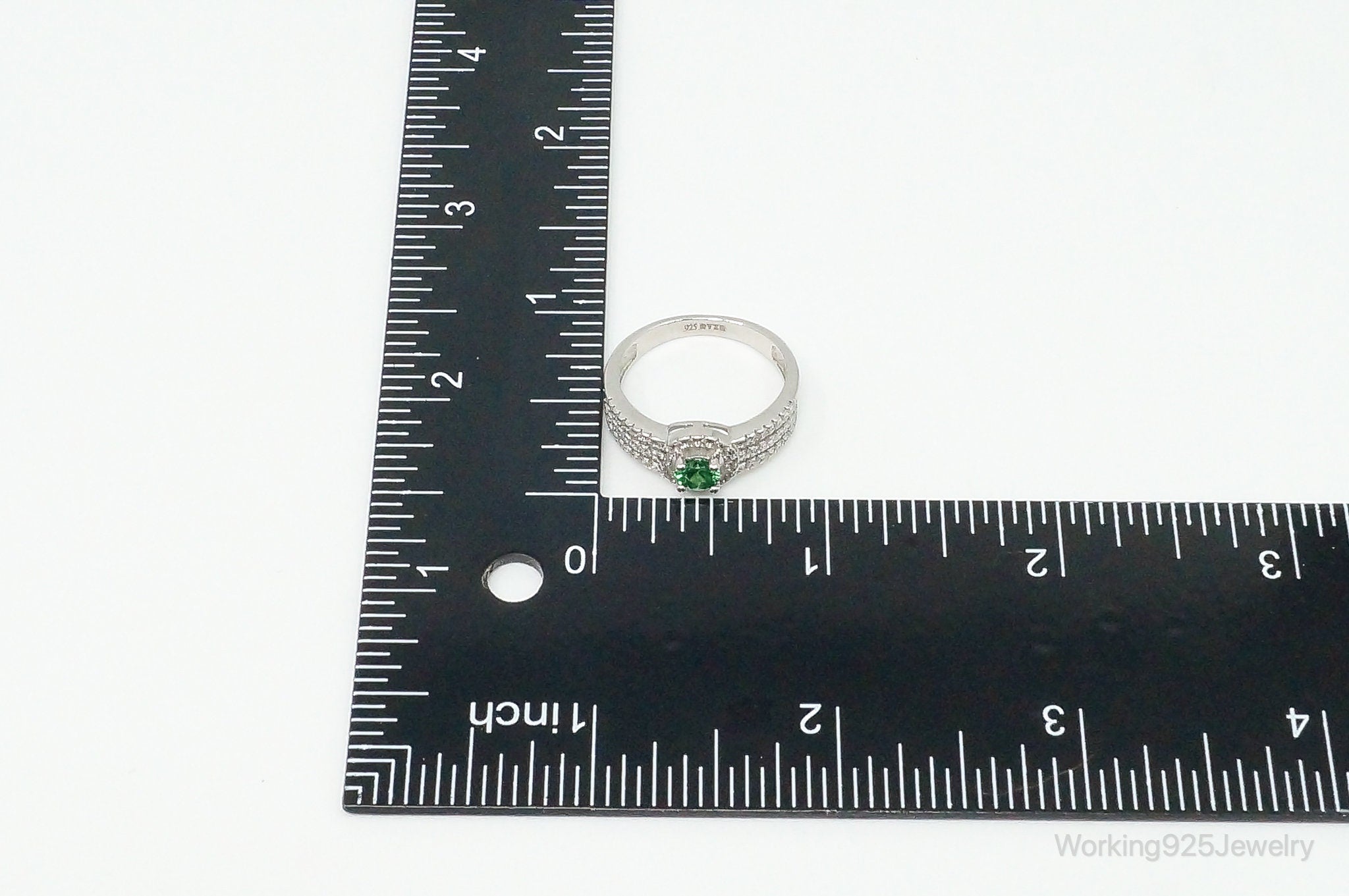 Green Cubic Zirconia Sterling Silver Ring - Size 8.75