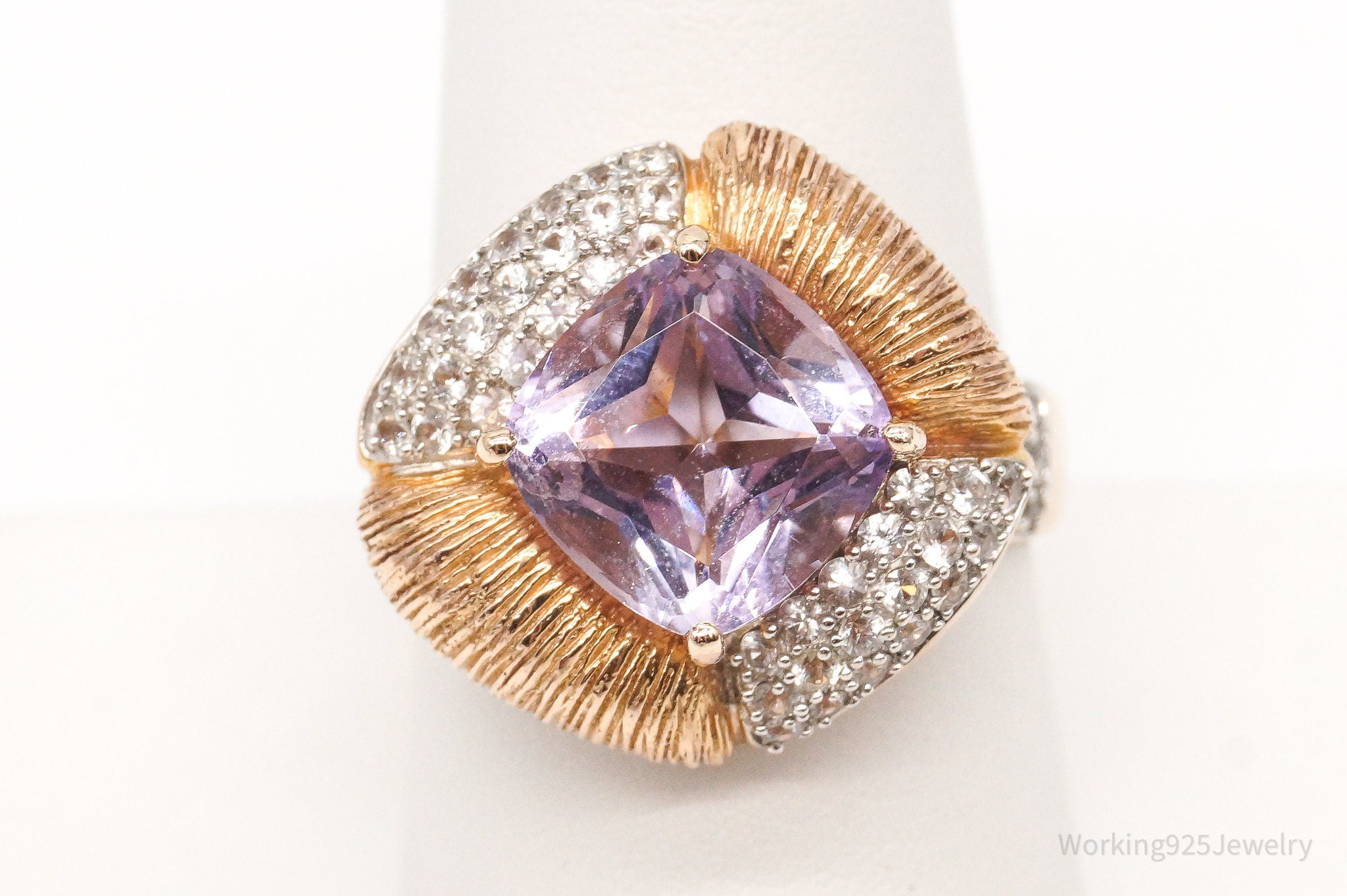 Vintage Amethyst Cubic Zirconia Rose Gold Vermeil Sterling Silver Ring SZ 9