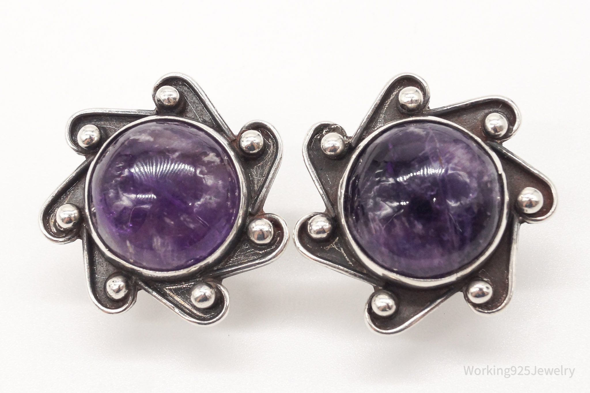 RARE Vintage Mexico Designer Carmen Beckmann Amethyst Sterling Silver Earrings