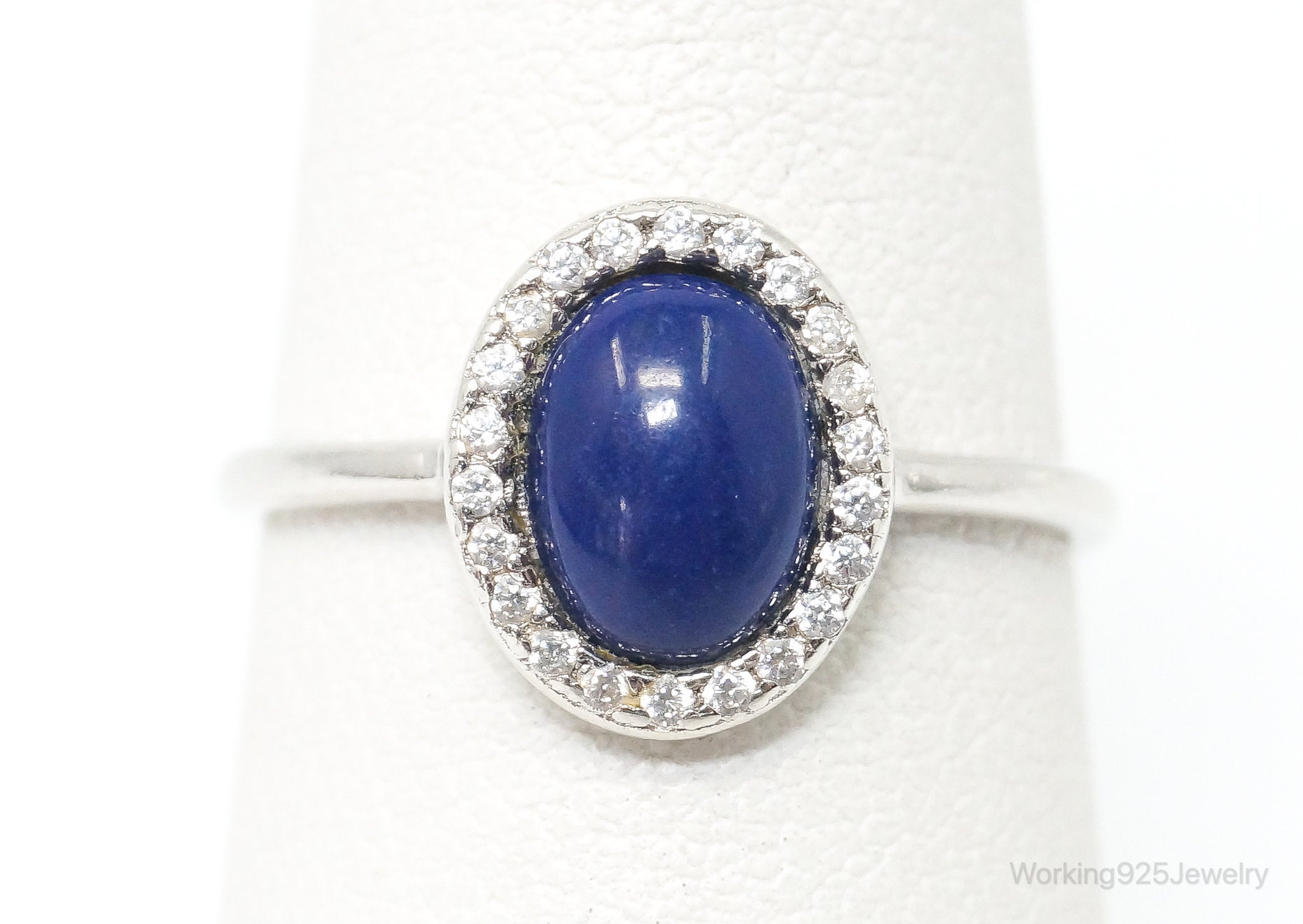 Vintage Lapis Lazuli Cubic Zirconia Sterling Silver Ring - SZ 6