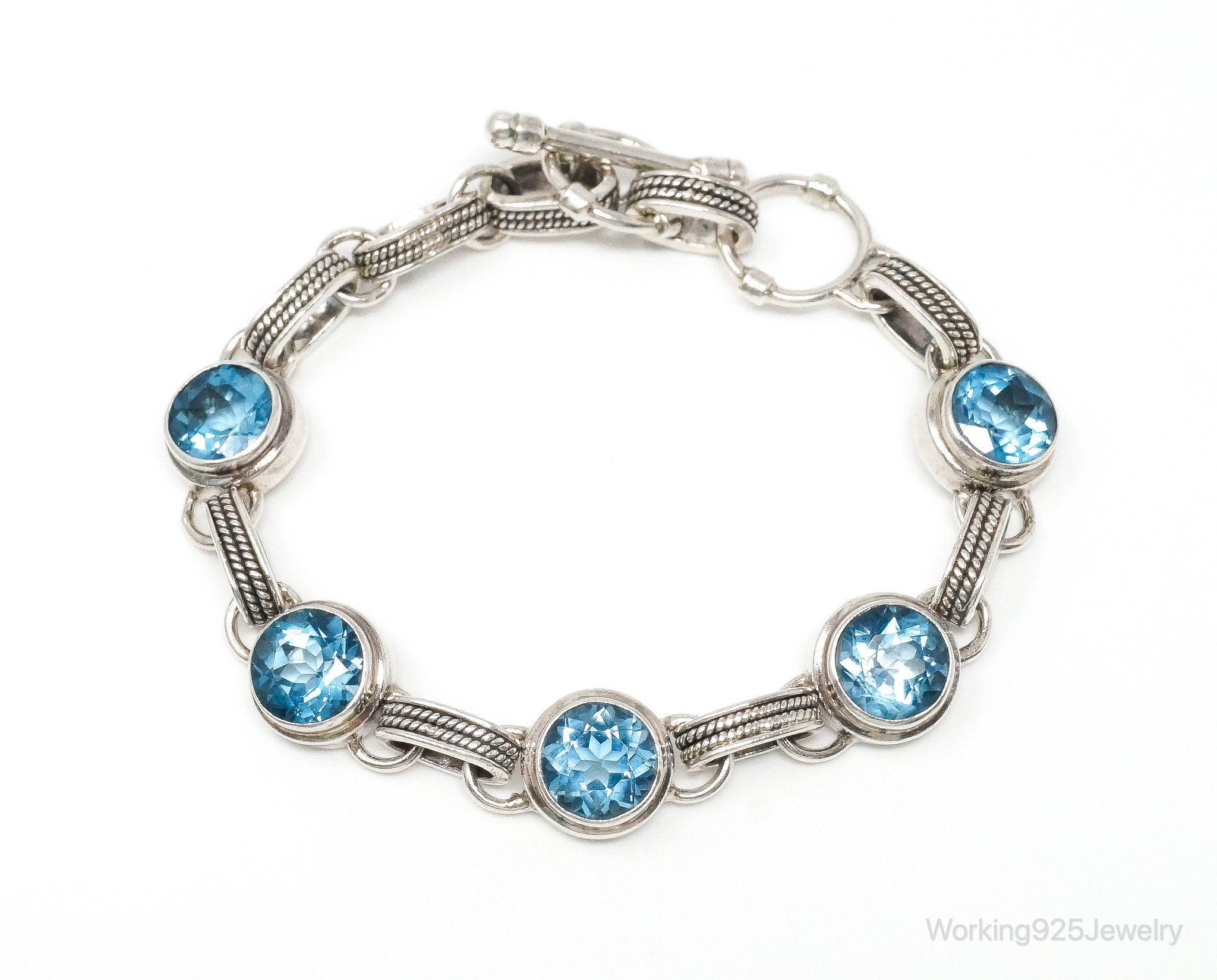 Vintage Blue Topaz Sterling Silver Toggle Bracelet