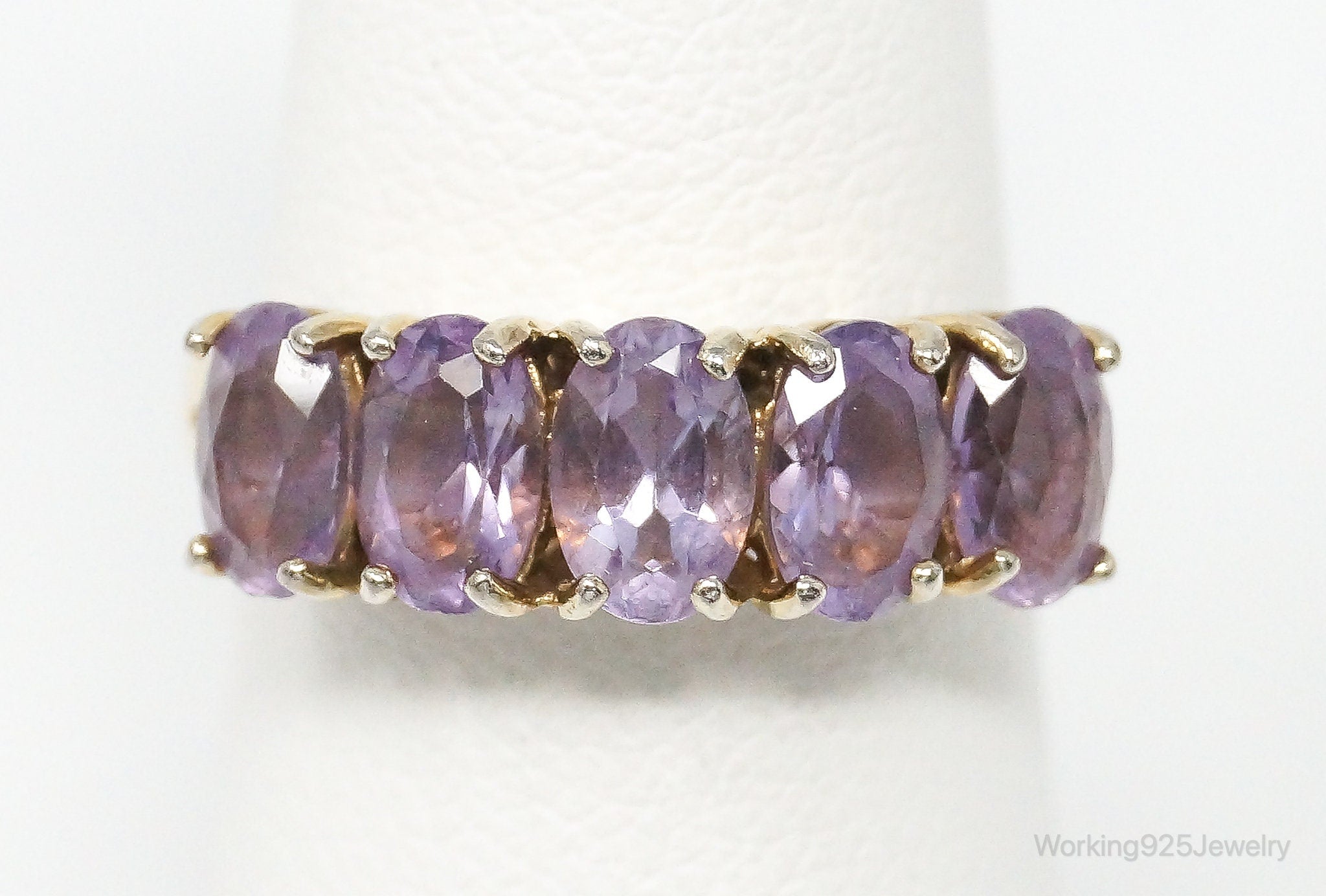 Vintage Amethyst Gold Vermeil Sterling Silver Ring - Size 6