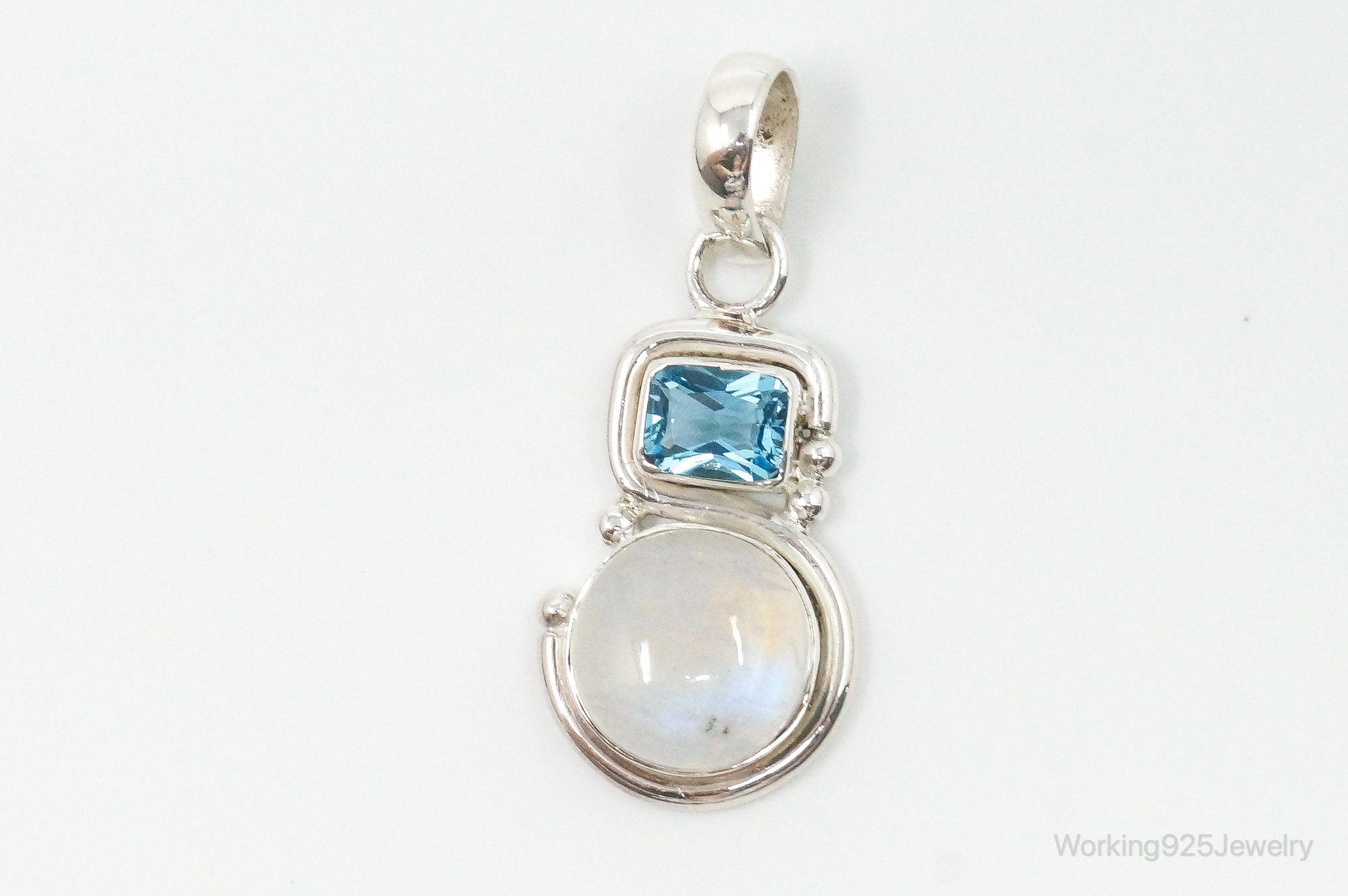 Large Designer SAJEN Blue Topaz Moonstone Sterling Necklace Pendant