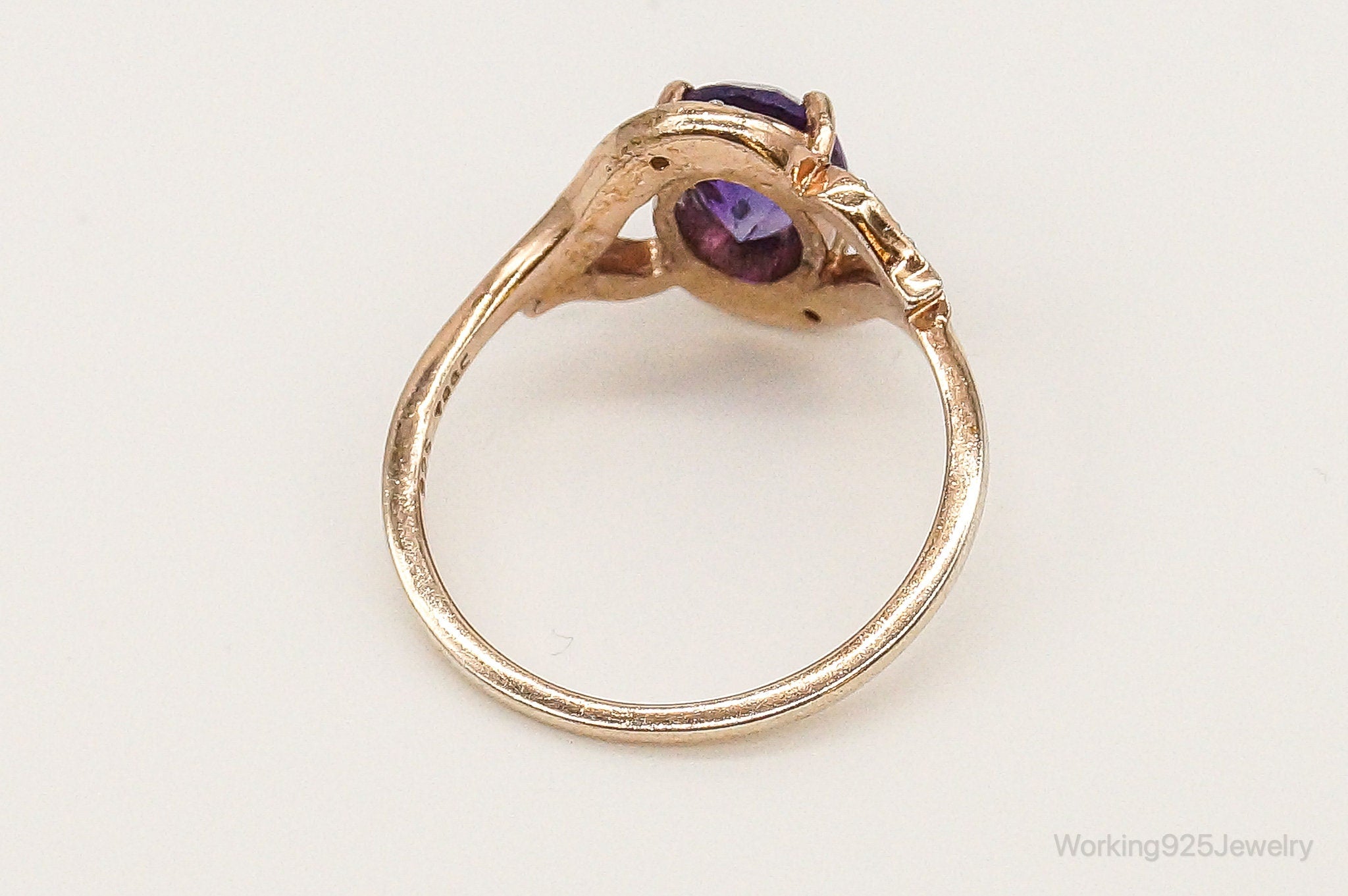 Designer TGGC Amethyst & CZ Rose Gold Vermeil Sterling Silver Ring SZ 7