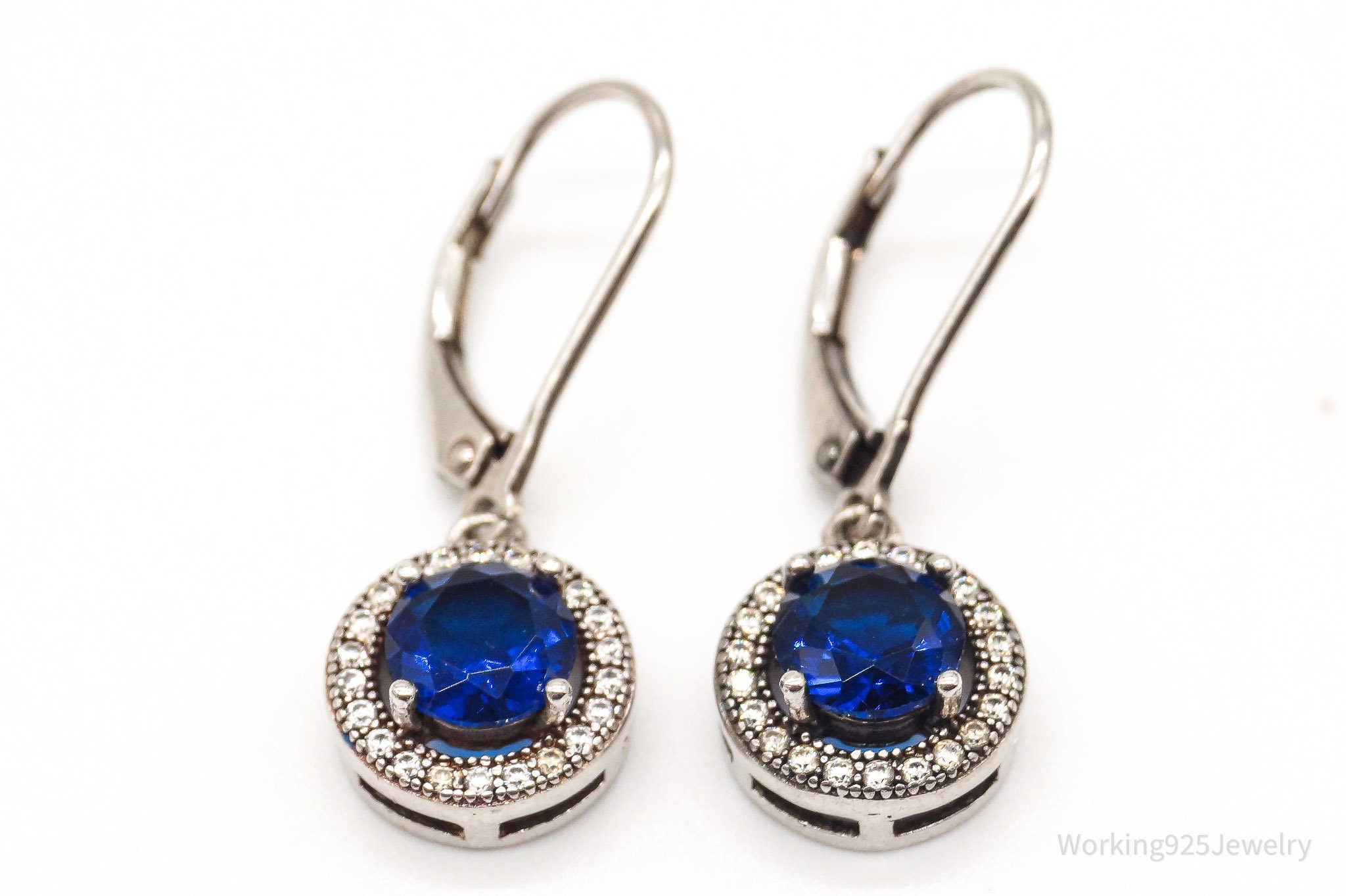 Vintage Designer IBB Lab Sapphire Cubic Zirconia Sterling Silver Earrings