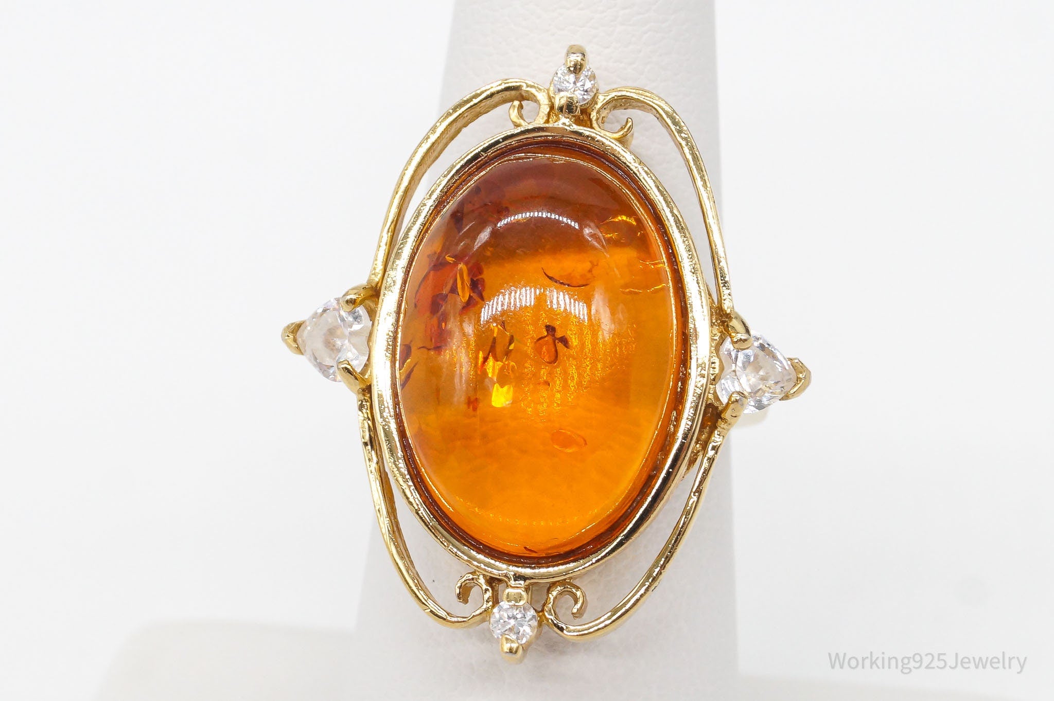 Designer Amber Cubic Zirconia Gold Over Sterling Silver Ring - Size 6.75