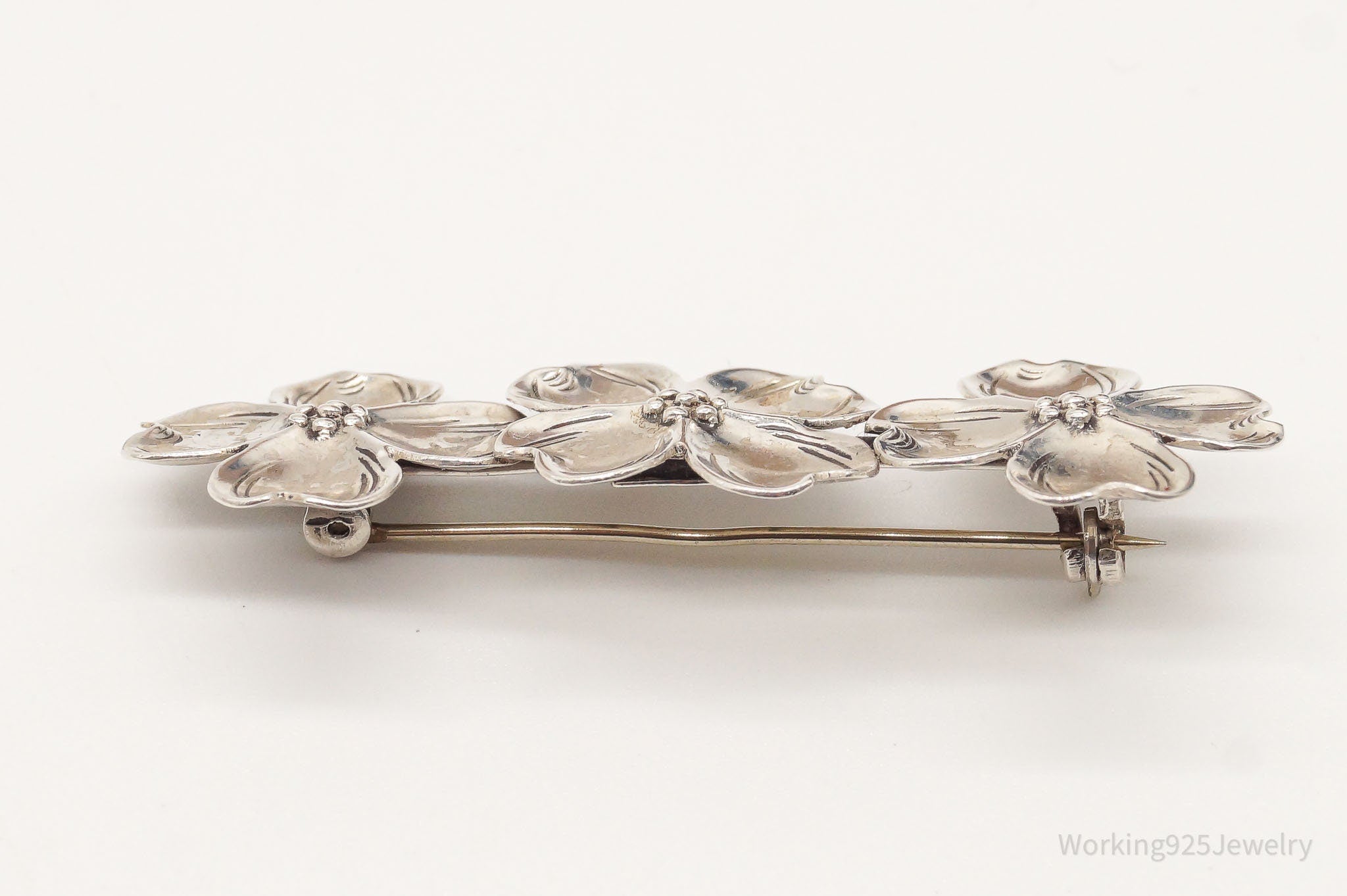 Antique Designer Lang Dogwood Sterling Silver Brooch Pin