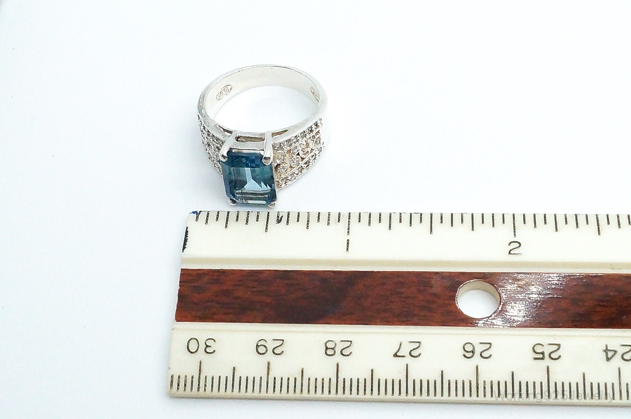 Vintage Blue Topaz Cubic Zirconia Sterling Silver Ring - Size 8.25