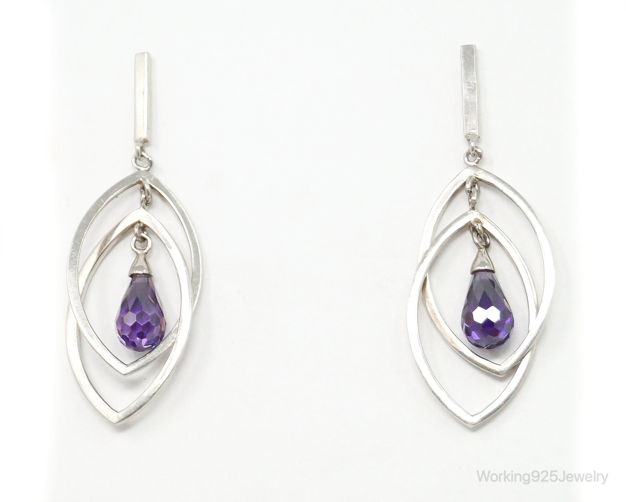 Vintage Amethyst Dangle Sterling Silver Earrings