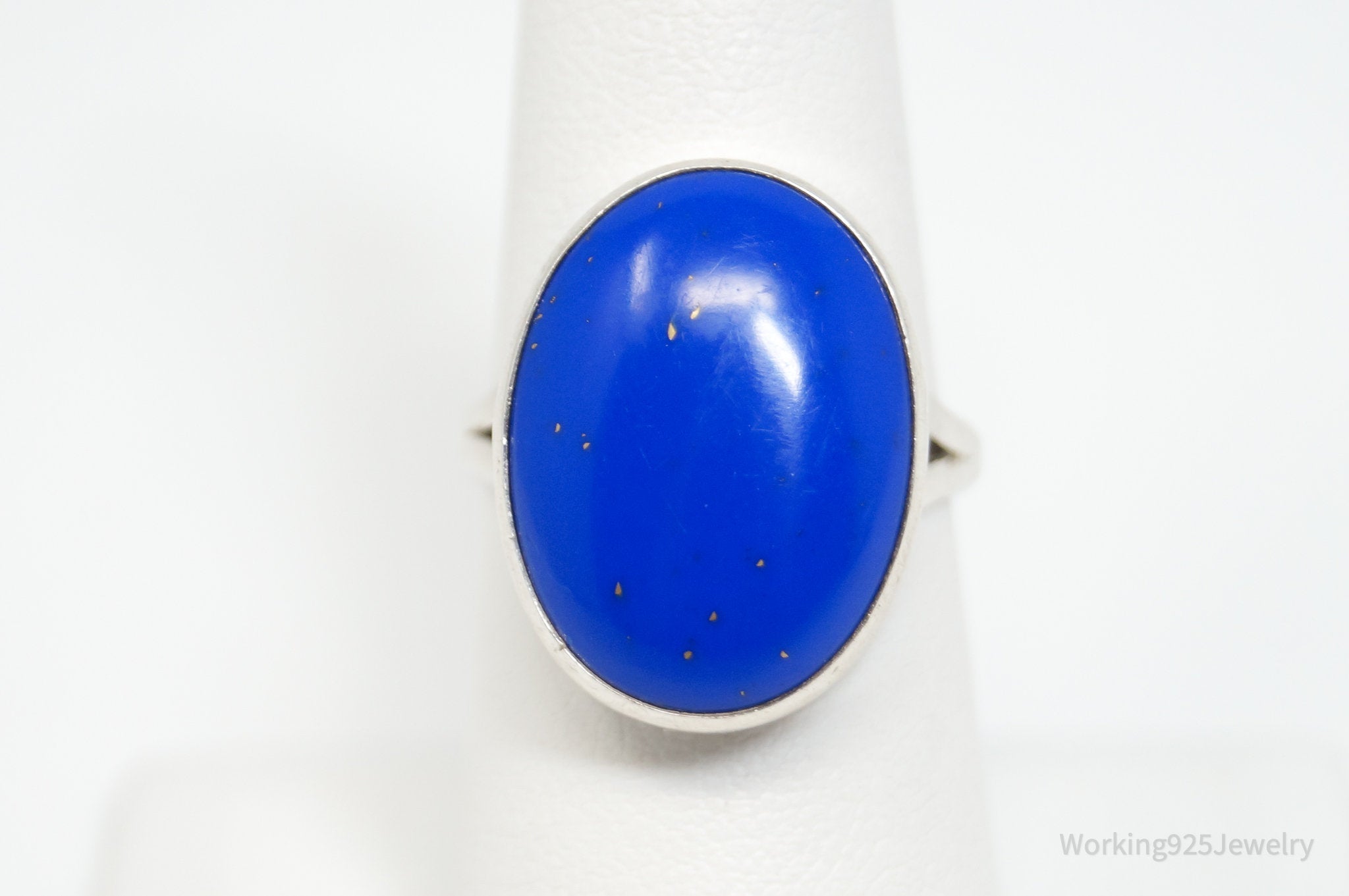 Vintage Blue Lapis Lazuli Cabochon Sterling Silver Statement Ring - Sz 7.25