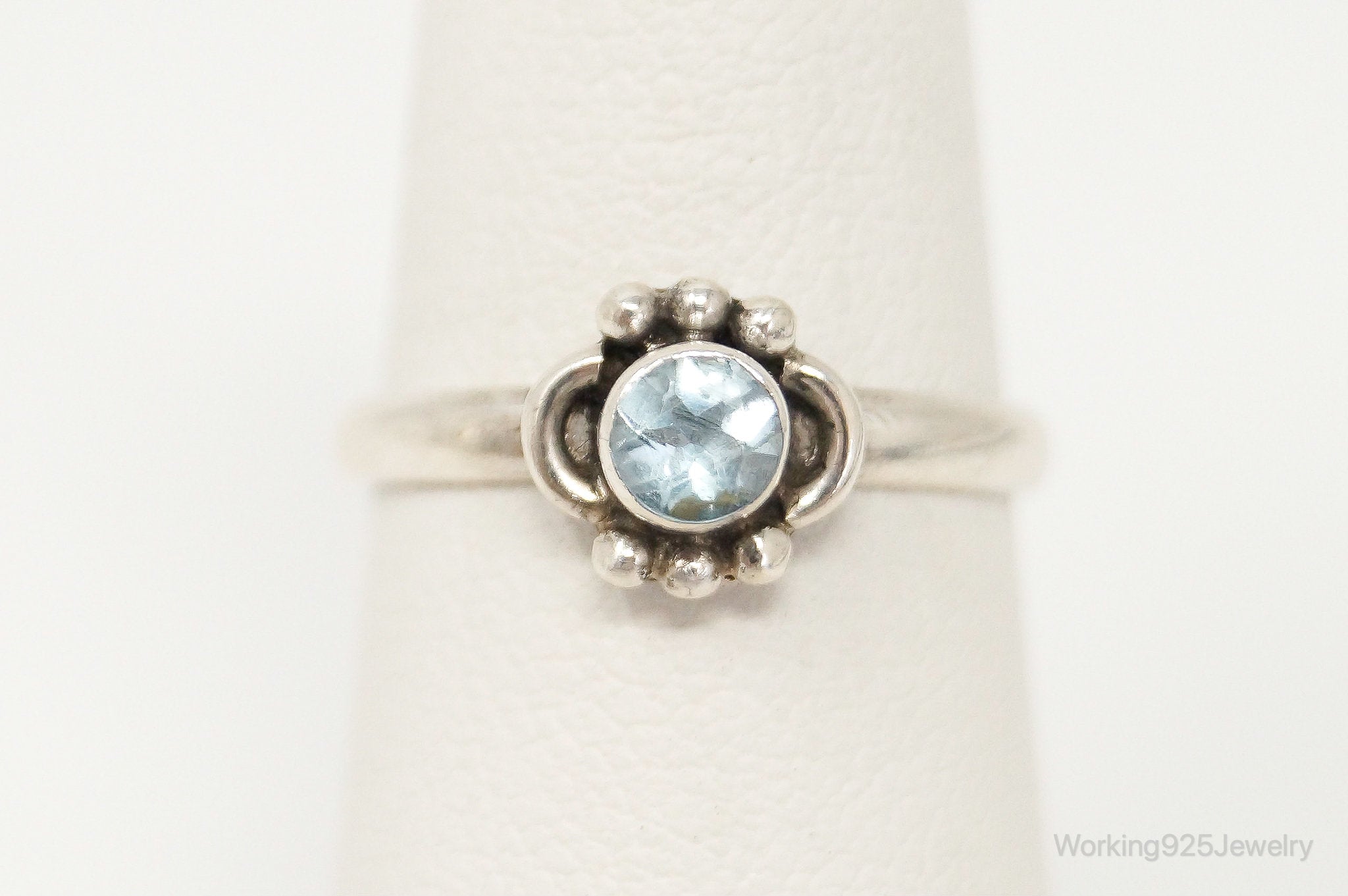 Vintage Bali Style Blue Topaz Sterling Silver Ring - SZ 6