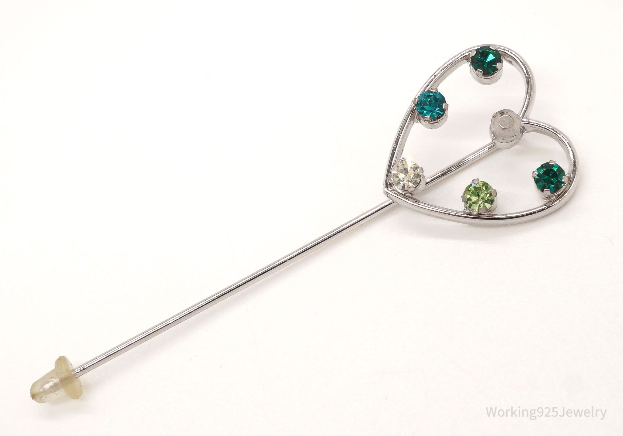 Antique Anson Rhinestone Heart Sterling Silver Stick Pin