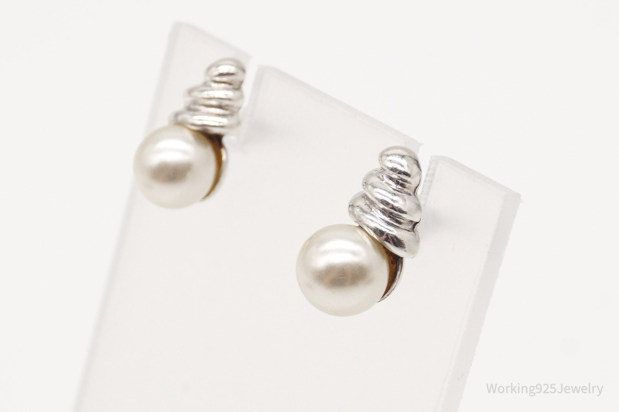 Vintage Designer MWS Pearl Sterling Silver Earrings