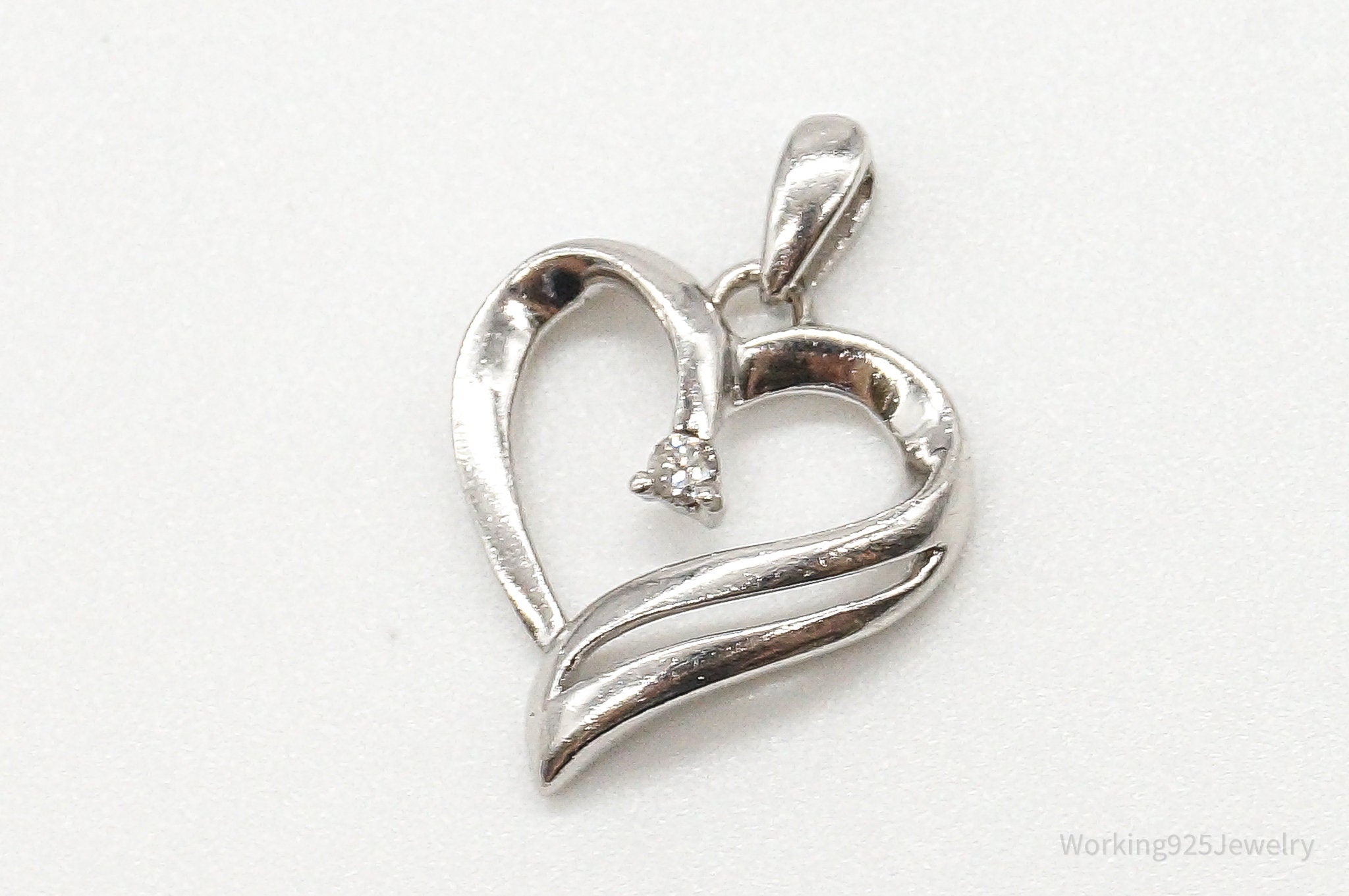 Vintage Diamond Heart Sterling Silver Pendant