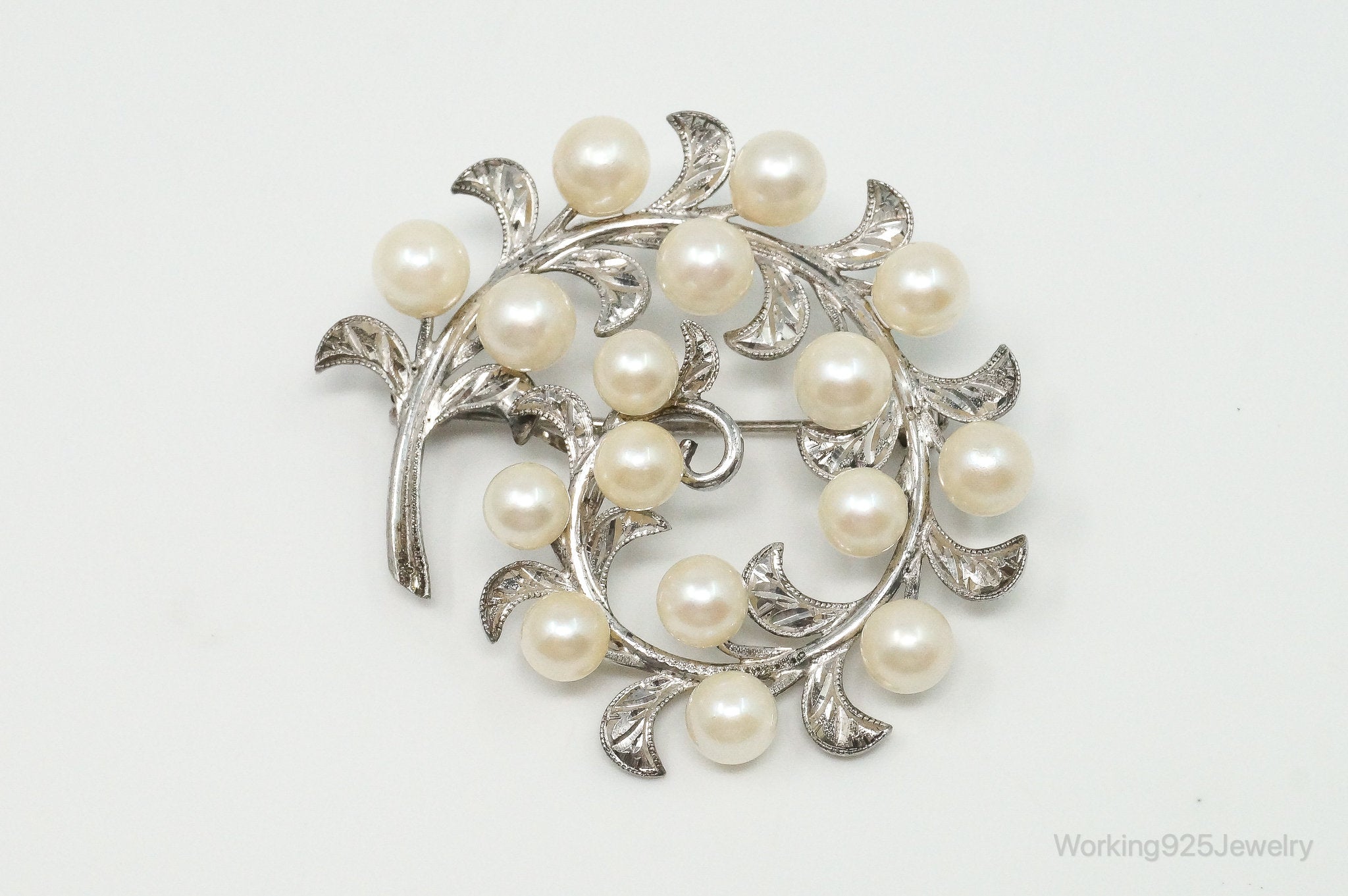 Large Antique Faux Pearl Sterling Silver Brooch Pin