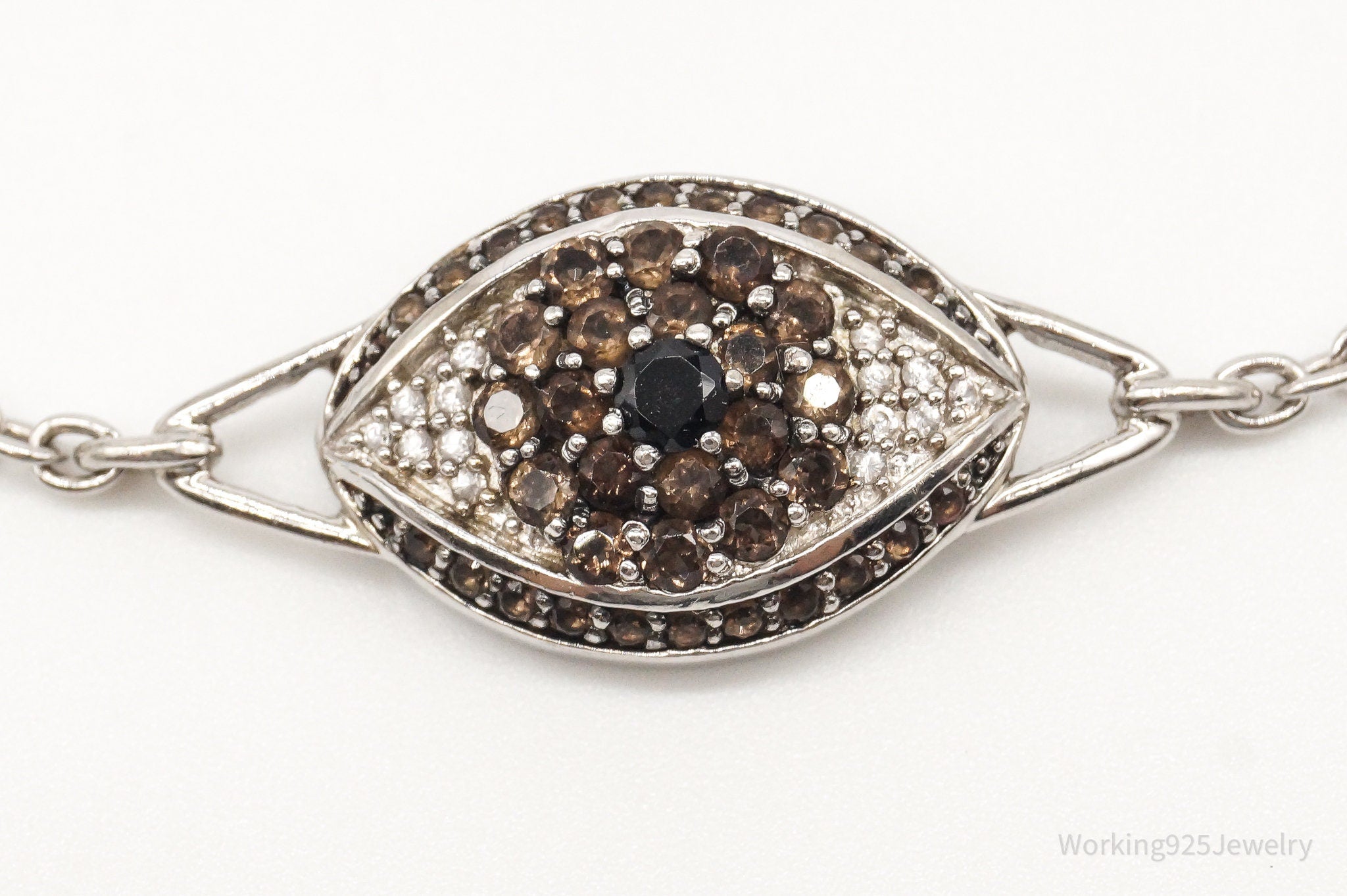 Designer MLD Black Onyx Smoky Topaz Cubic Zirconia Sterling Silver Bracelet