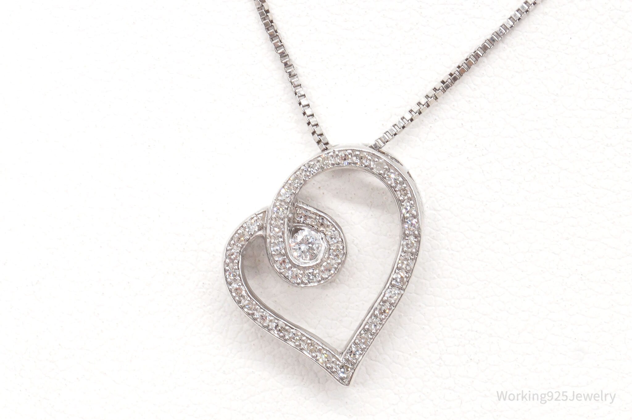 Vintage Diamond Heart Sterling Silver Necklace