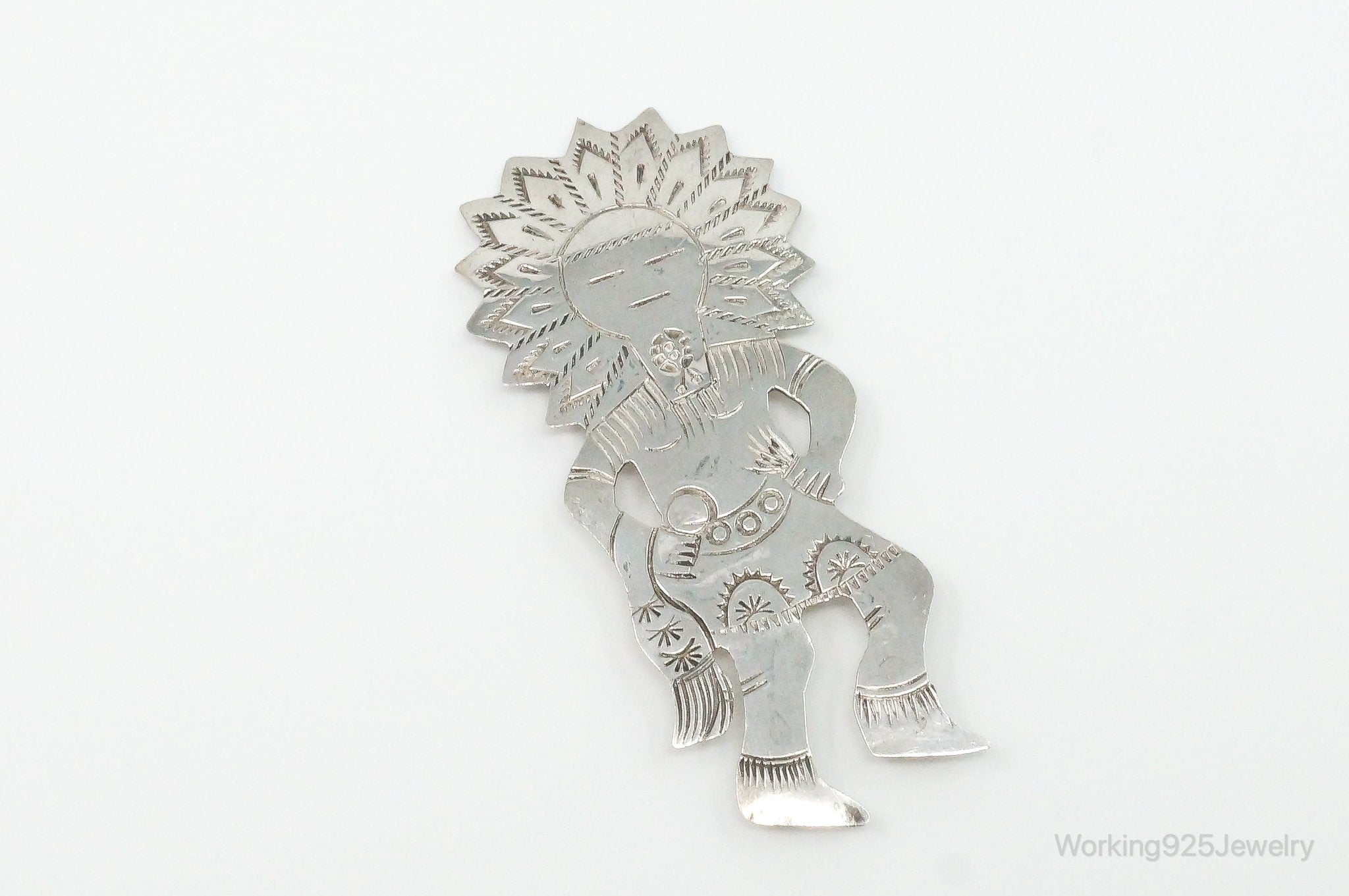 Large Vintage Native American Dancing Sun Kachina Sterling Silver Pin