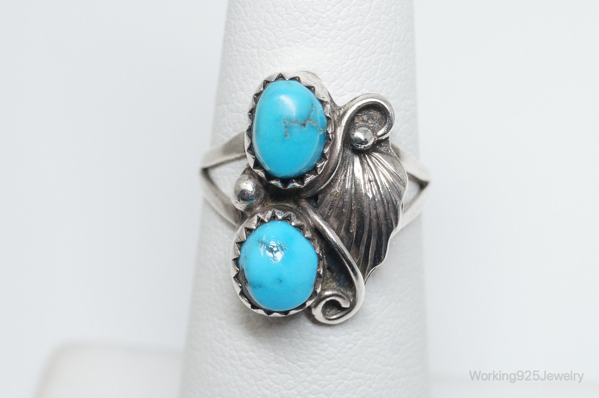 Vtg Native American Turquoise Unsigned Sterling Silver Ring - SZ 5.25