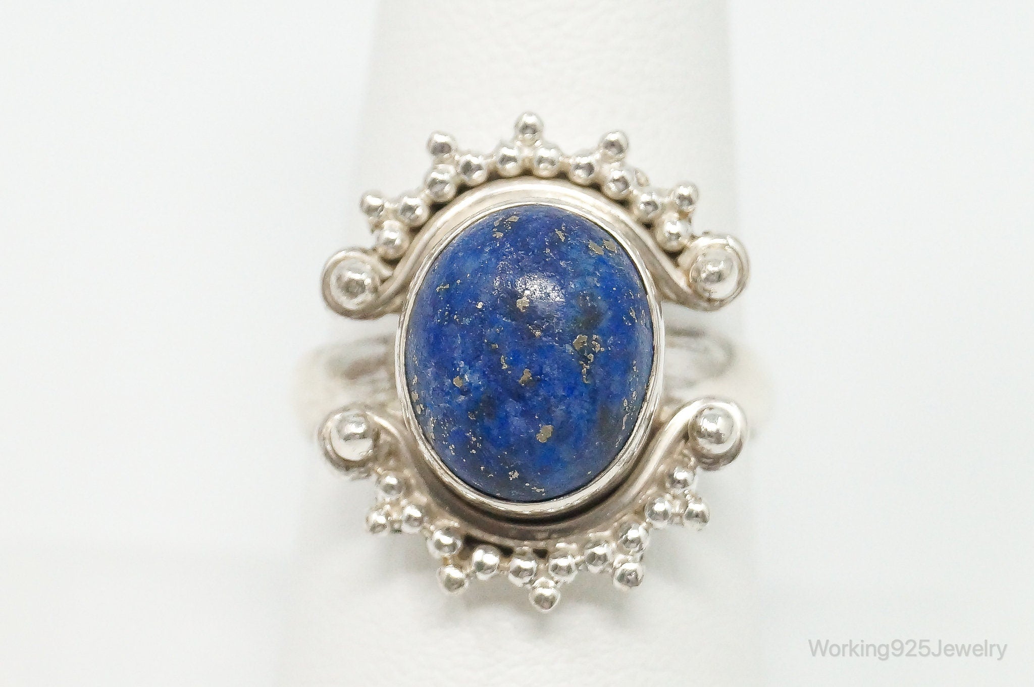 Vintage Lapis Lazuli Bali Inspired Sterling Silver Ring - Size 8.75