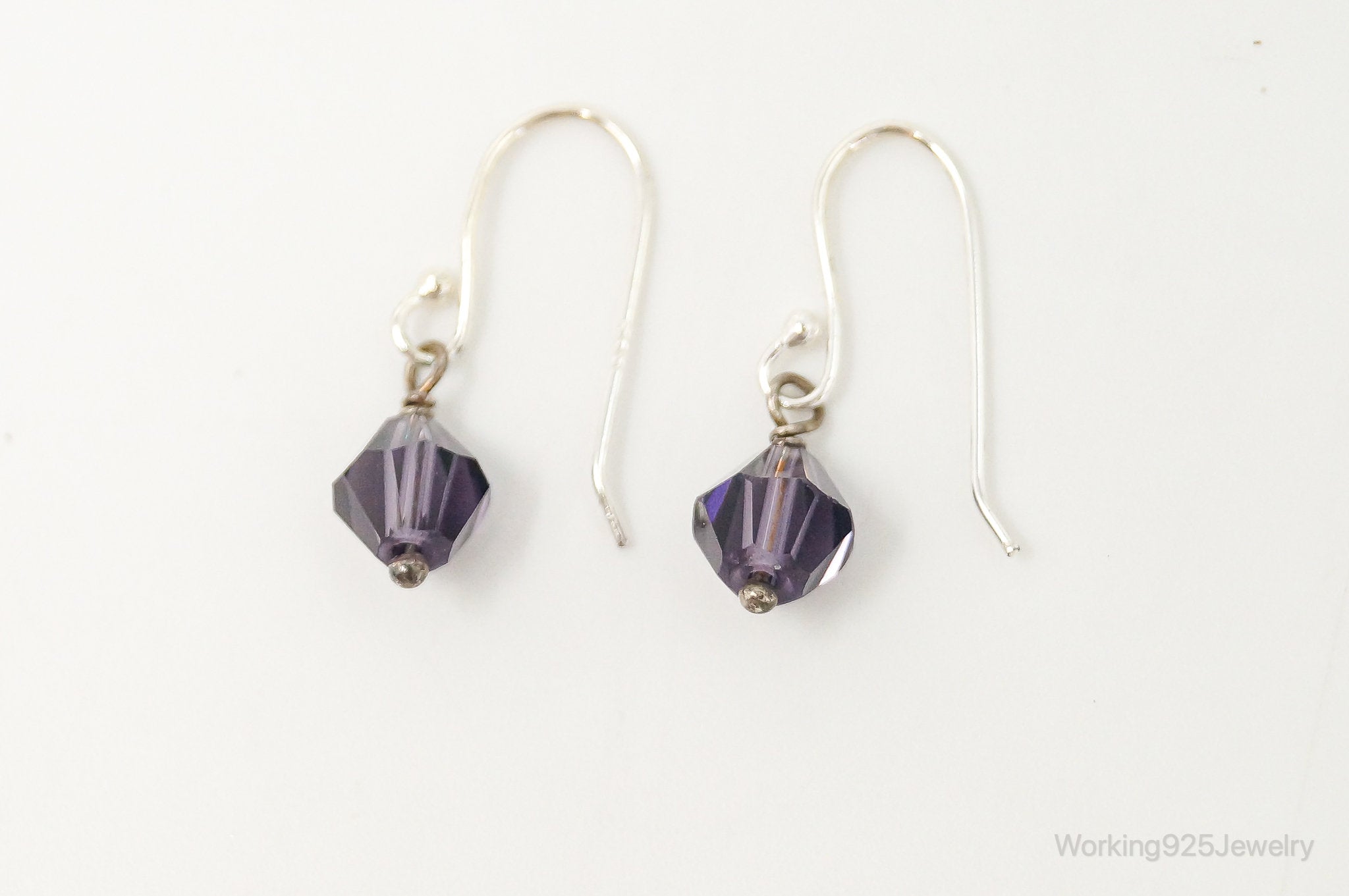 Purple Crystal Bead Modern Sterling Silver Earrings