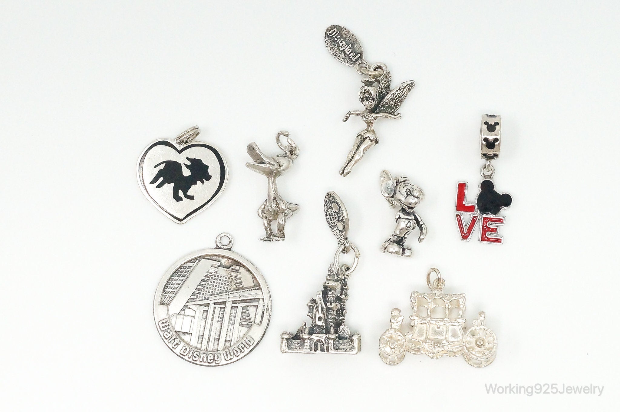 Antique Vintage Walt Disney Land Characters Sterling Silver Charm Lot