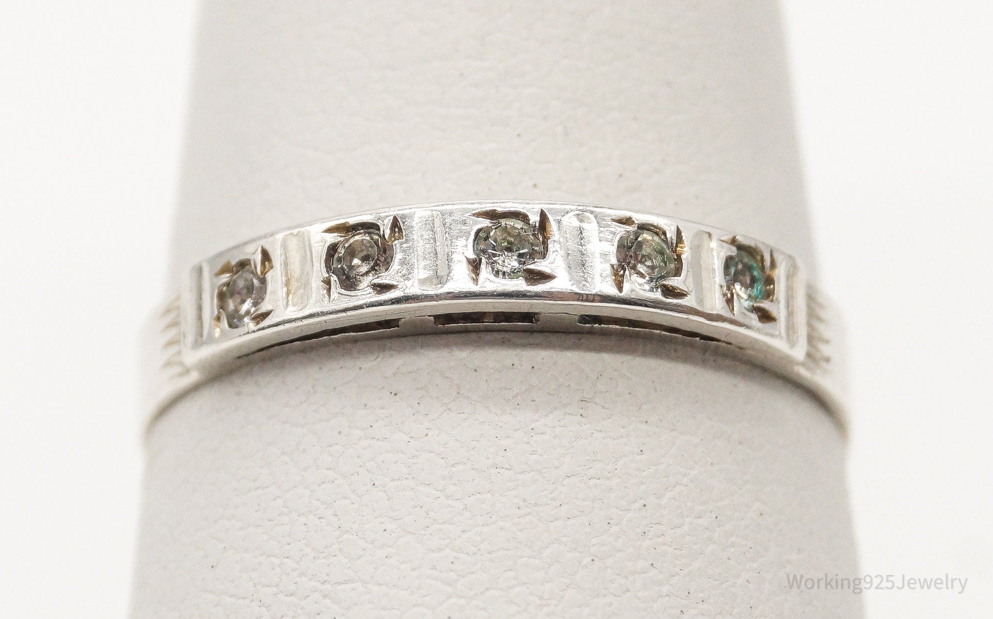 Antique Faux Diamond Silver Ring - Size 7.5